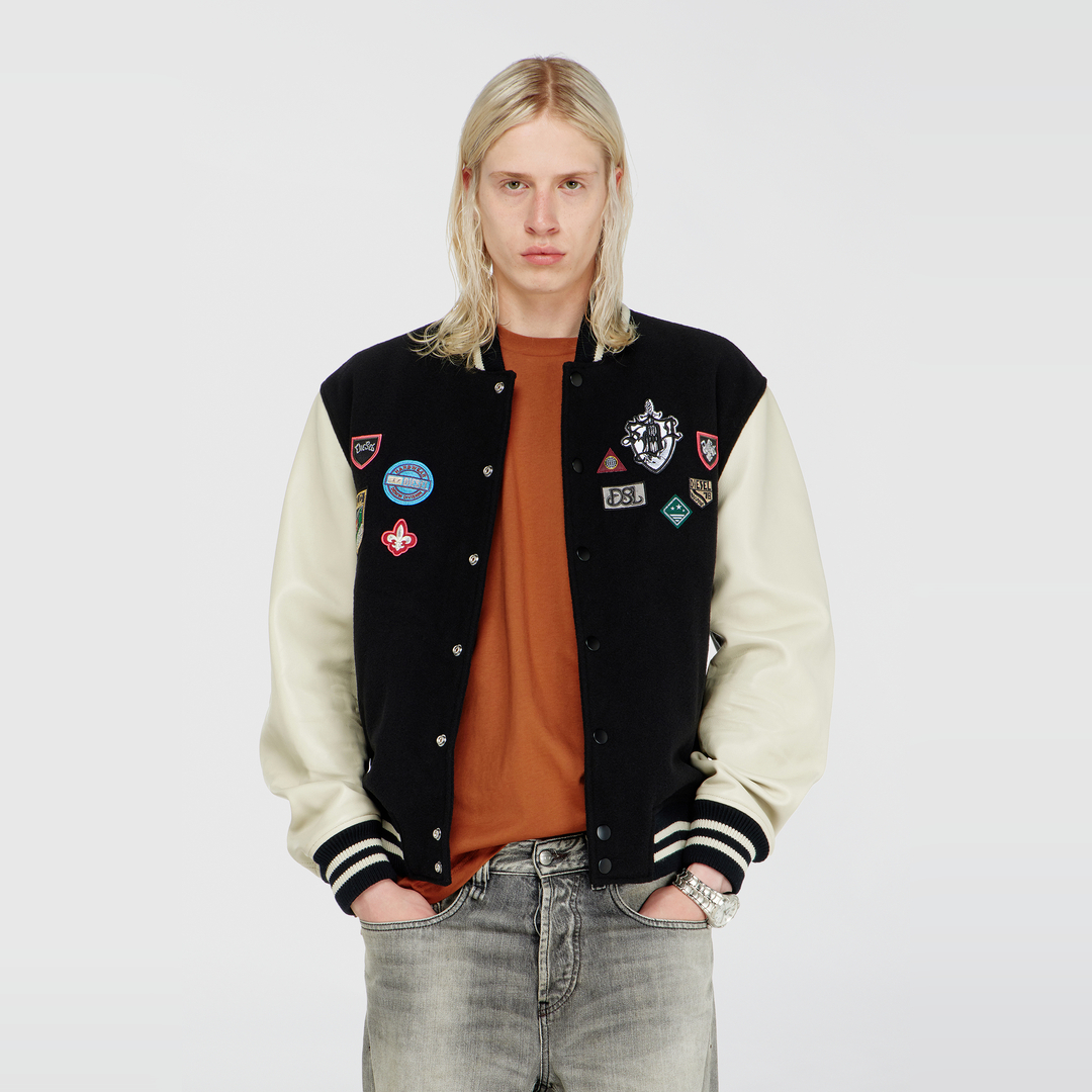 Diesel - Wool and leather bomber jacket with patches - Leather jackets - Man - Multicolor