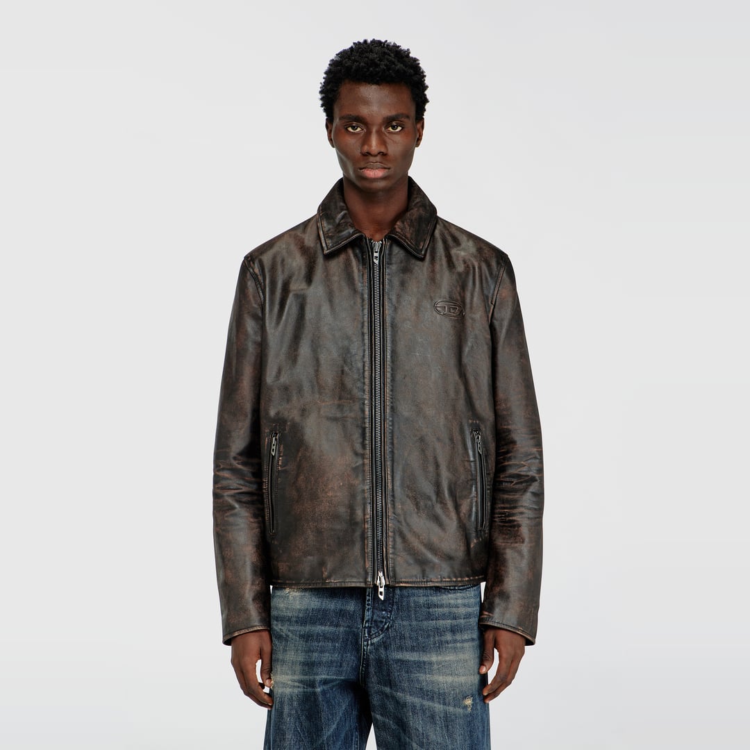 Diesel - Coach jacket in treated leather - Leather jackets - Man - Brown