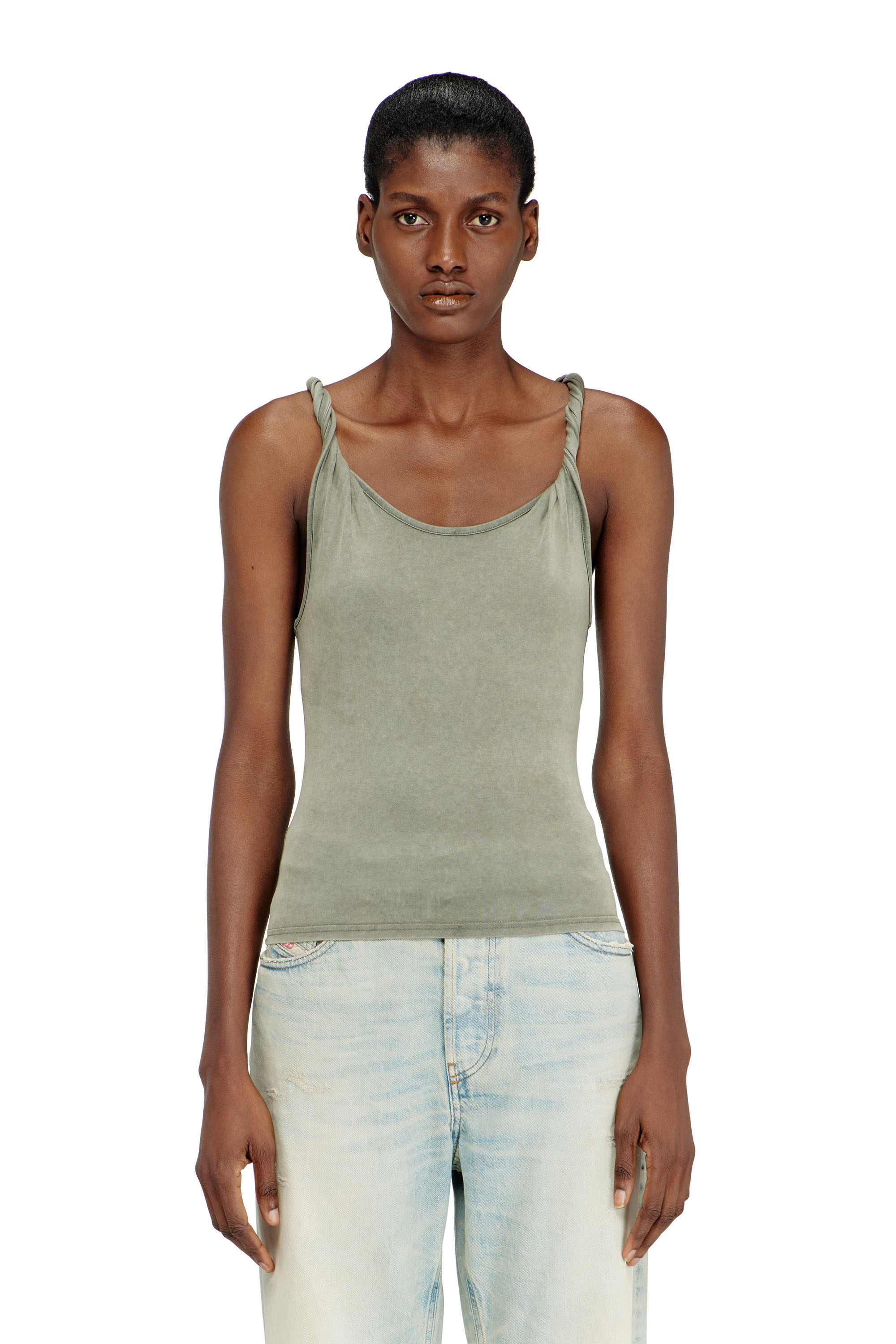 Diesel Women's Green - Tank Top With Twisted Straps - T-Shirts - Woman Extra Small