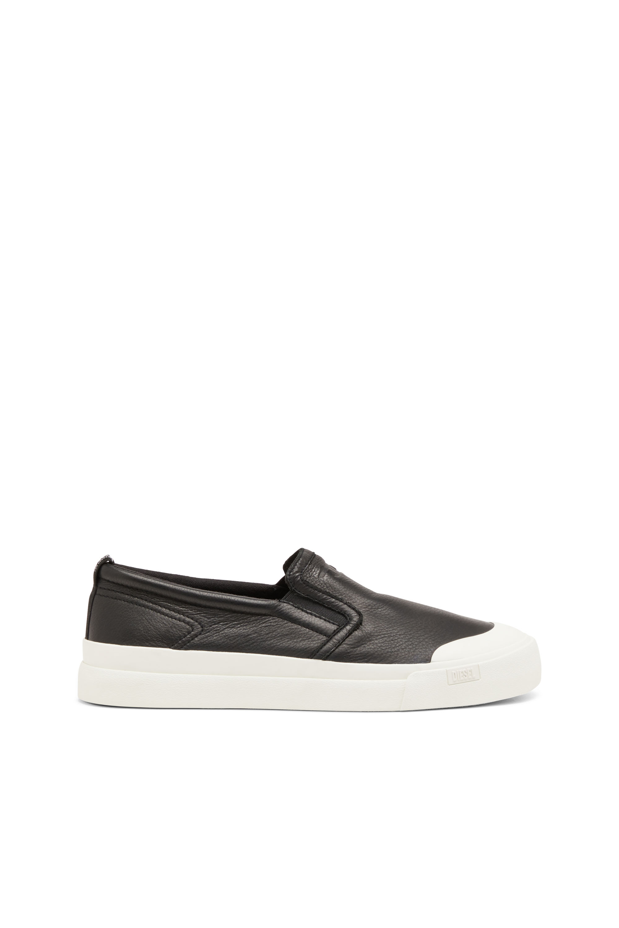 Shop Diesel S-athos-slip-on Sneakers In Plain Leather In Nero