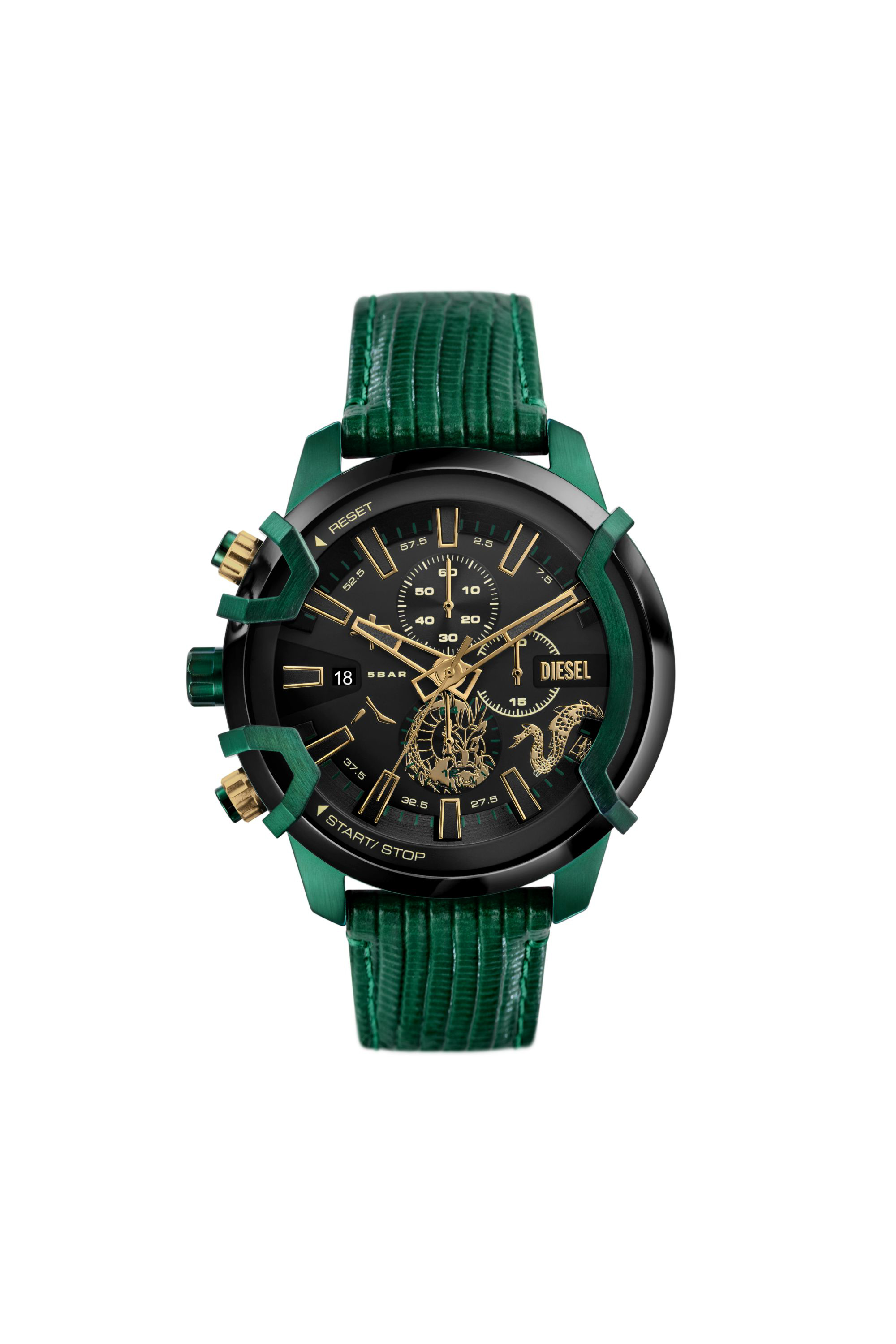 Diesel - Reloj Griffed de cuero verde con cronógrafo - Relojes - Hombre - Verde