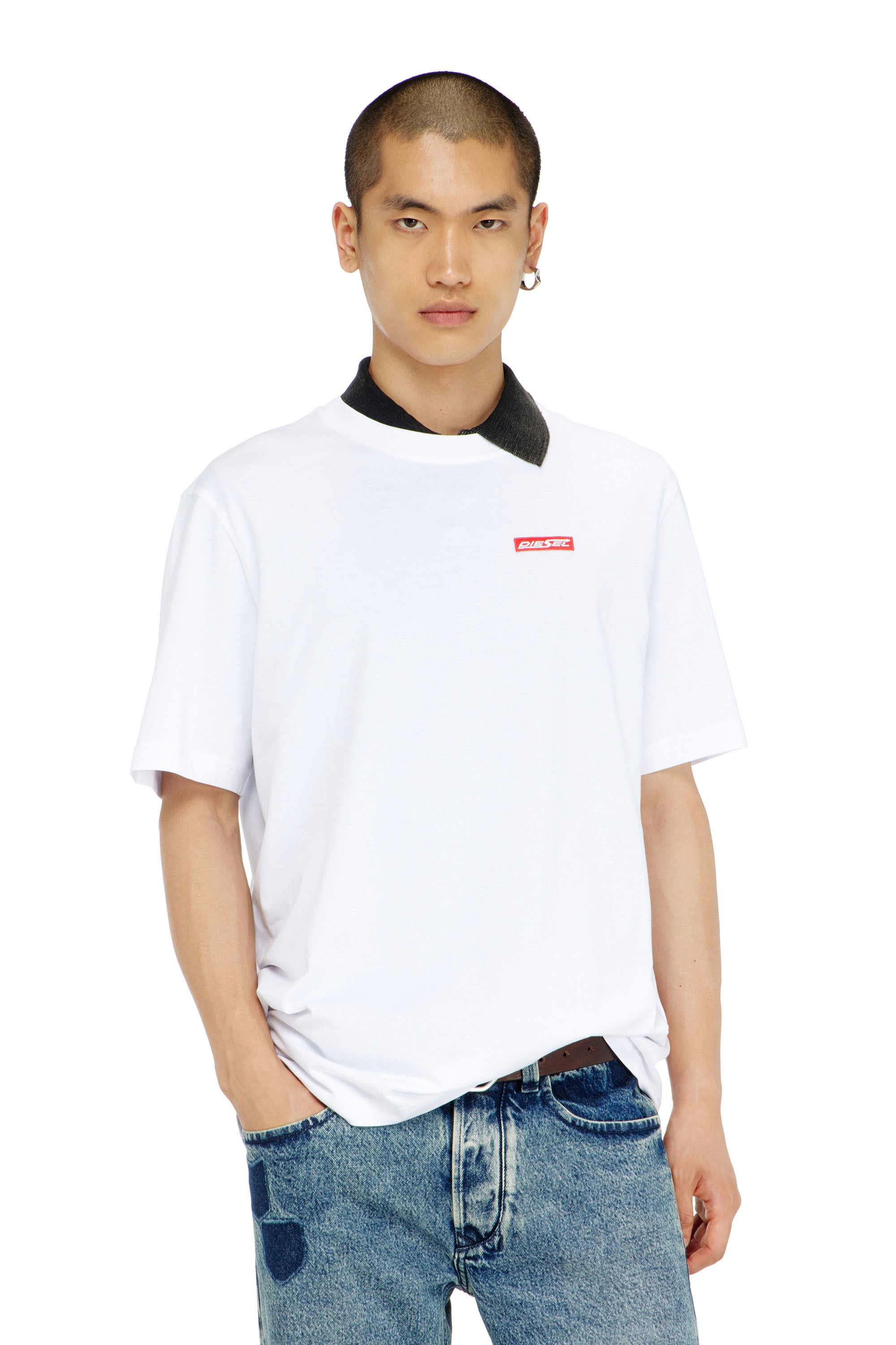 Diesel Herren Weiss - T-Shirt Aus Baumwolle Mit Logo Patch - T-Shirts Mittel