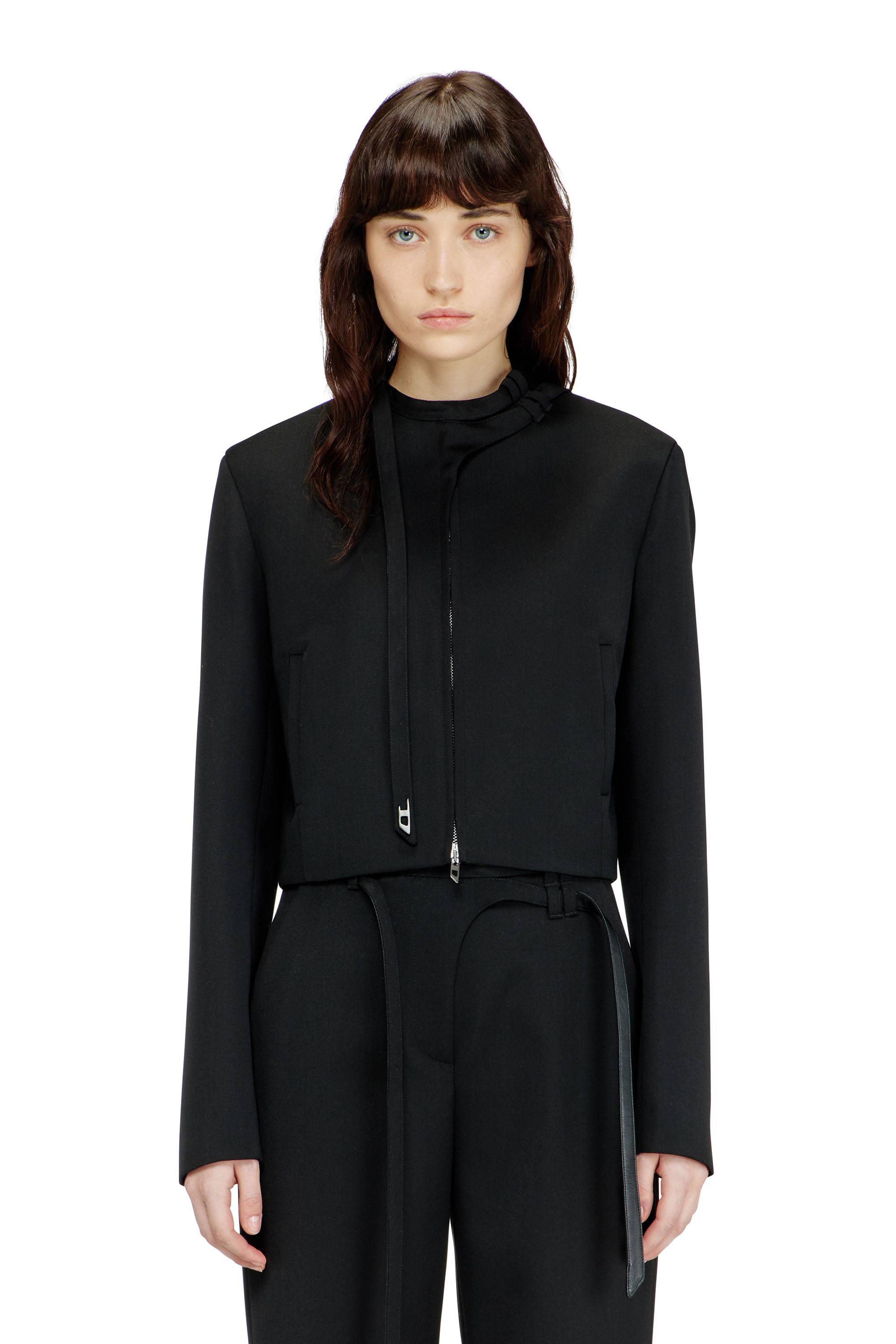 Diesel Women's Black - Tailored Jacket With Biker Neck Strap - Jackets - Woman Size 38