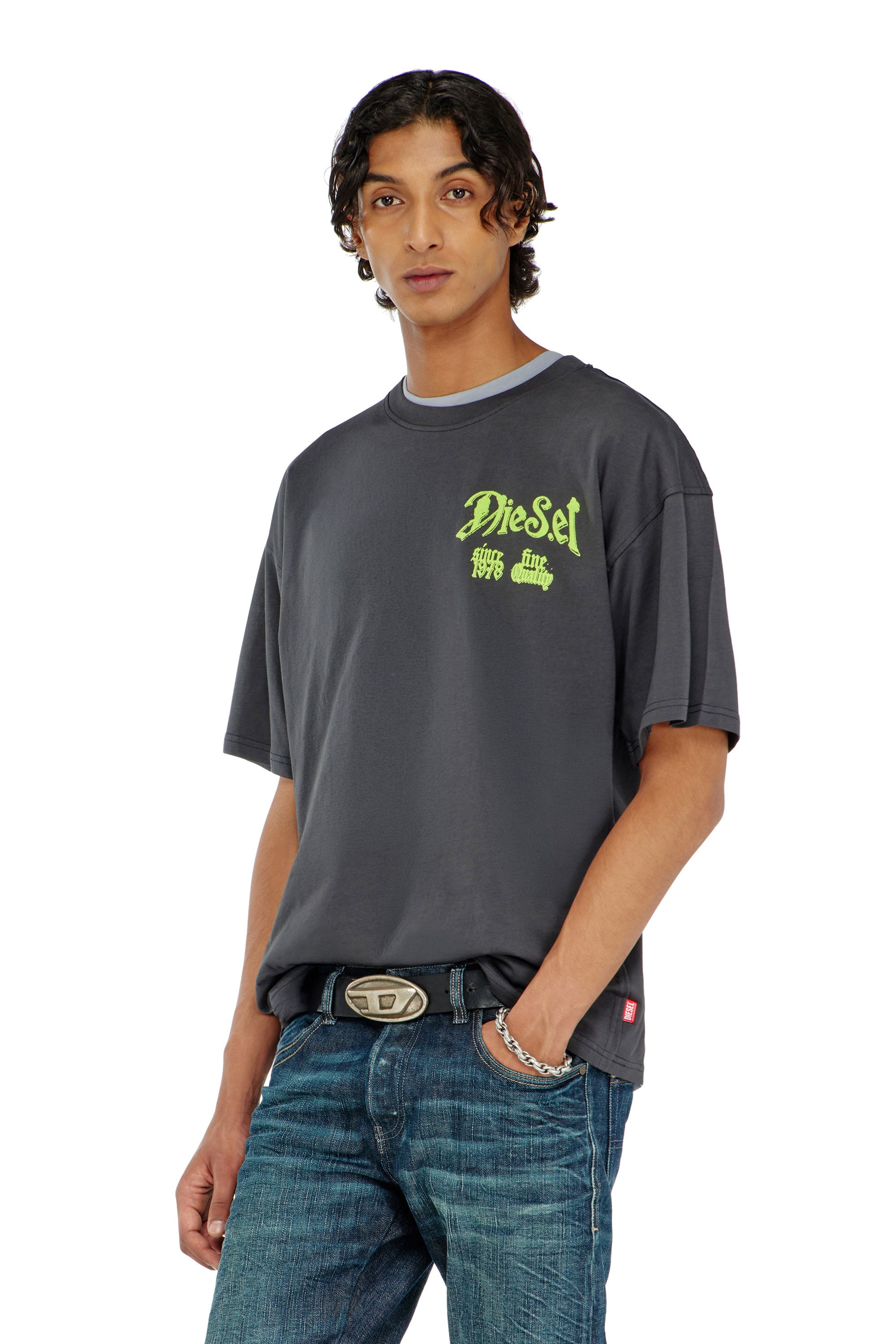 Diesel T-Shirt En Coton Avec Motif Floqué T-Shirts Homme Gris Petit