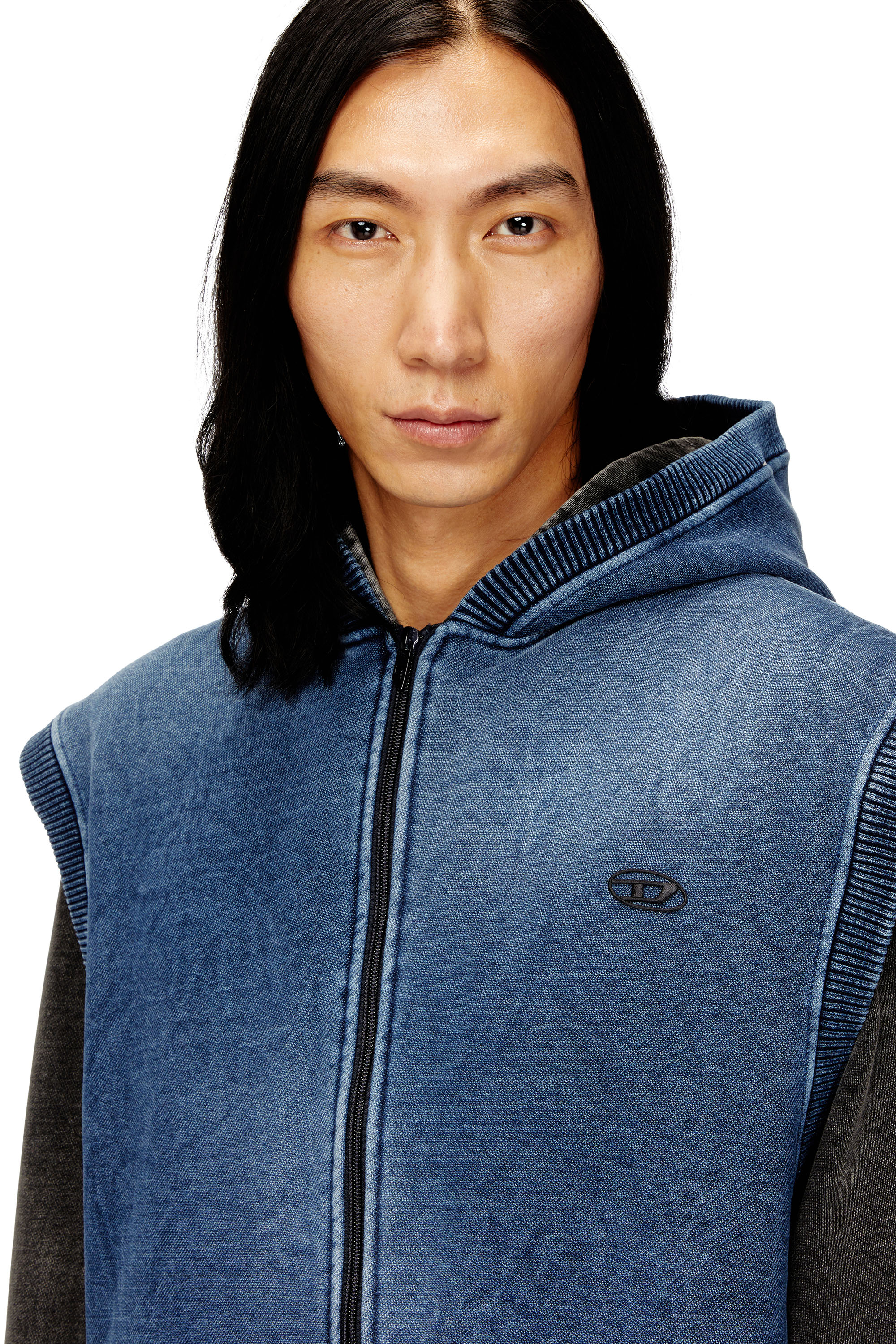 Diesel - S-HAKEL, Man's Teddy-lined sleeveless zip-up hoodie in Medium blue - 5
