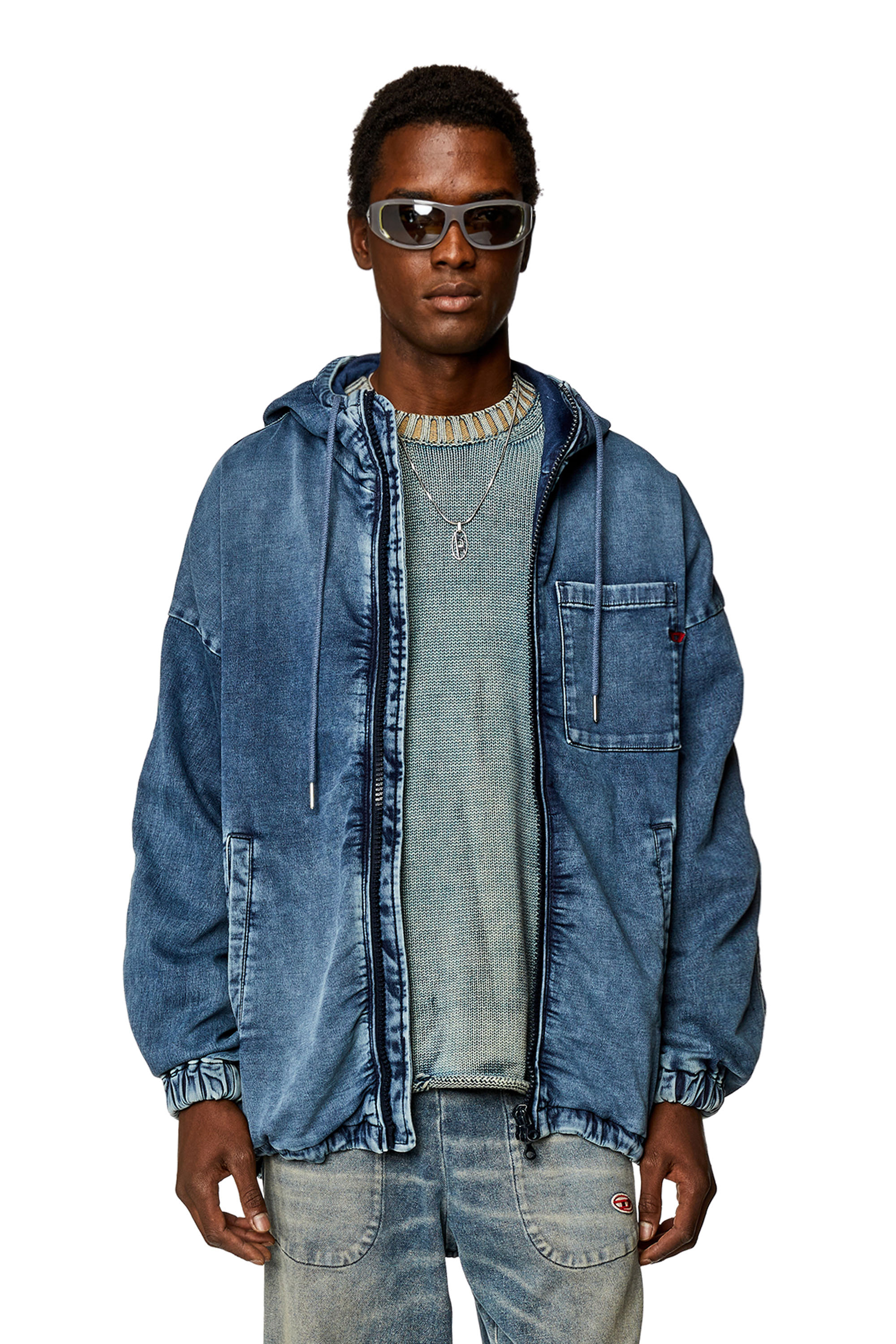 Diesel Hooded Jogg Jeans Jacket In Blue