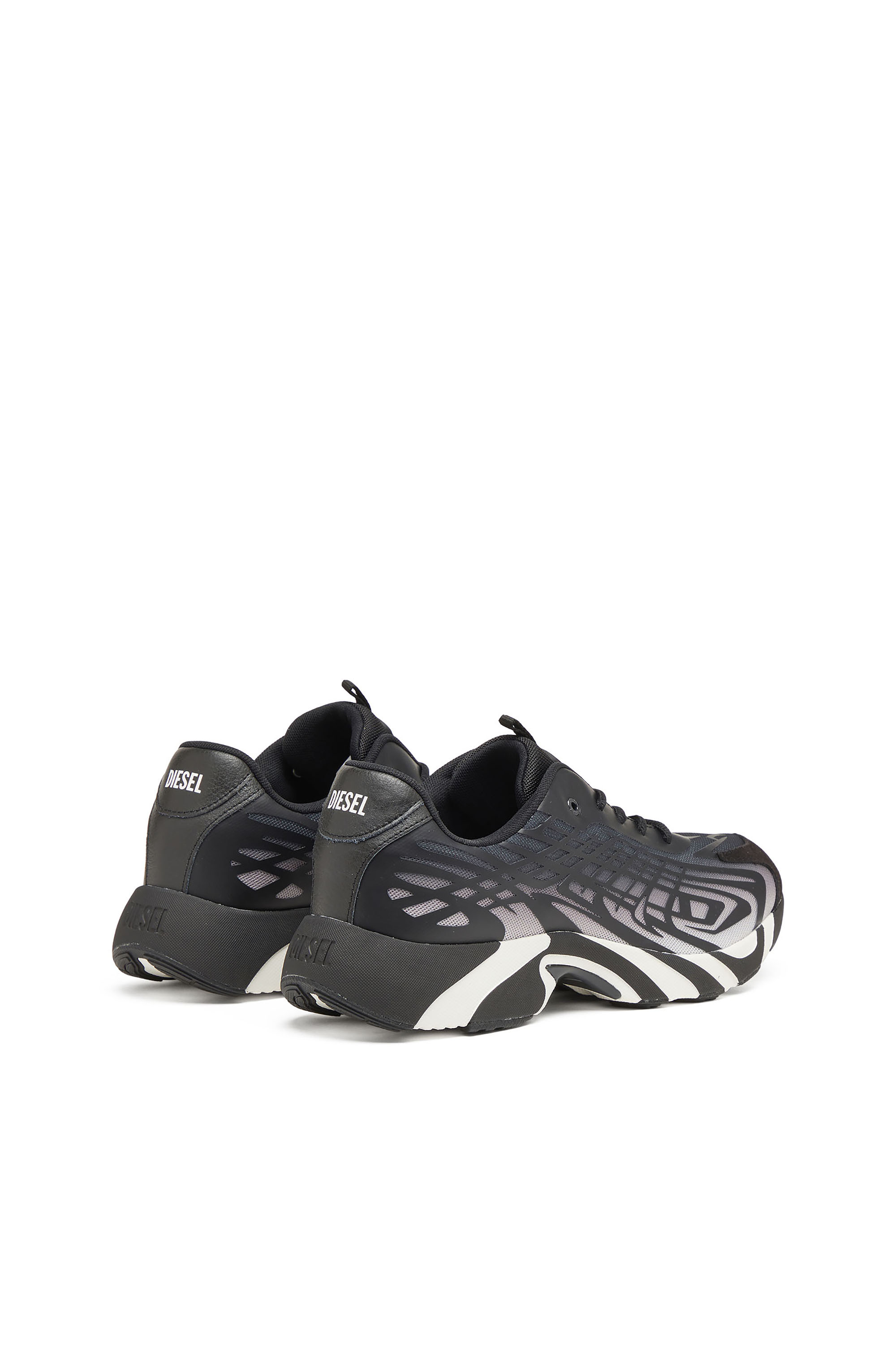Diesel - S-D-VIT'S 500 LOW, Man's D-Vit-Sneakers in striped d&eacute;grad&eacute; mesh in Black/White - 4