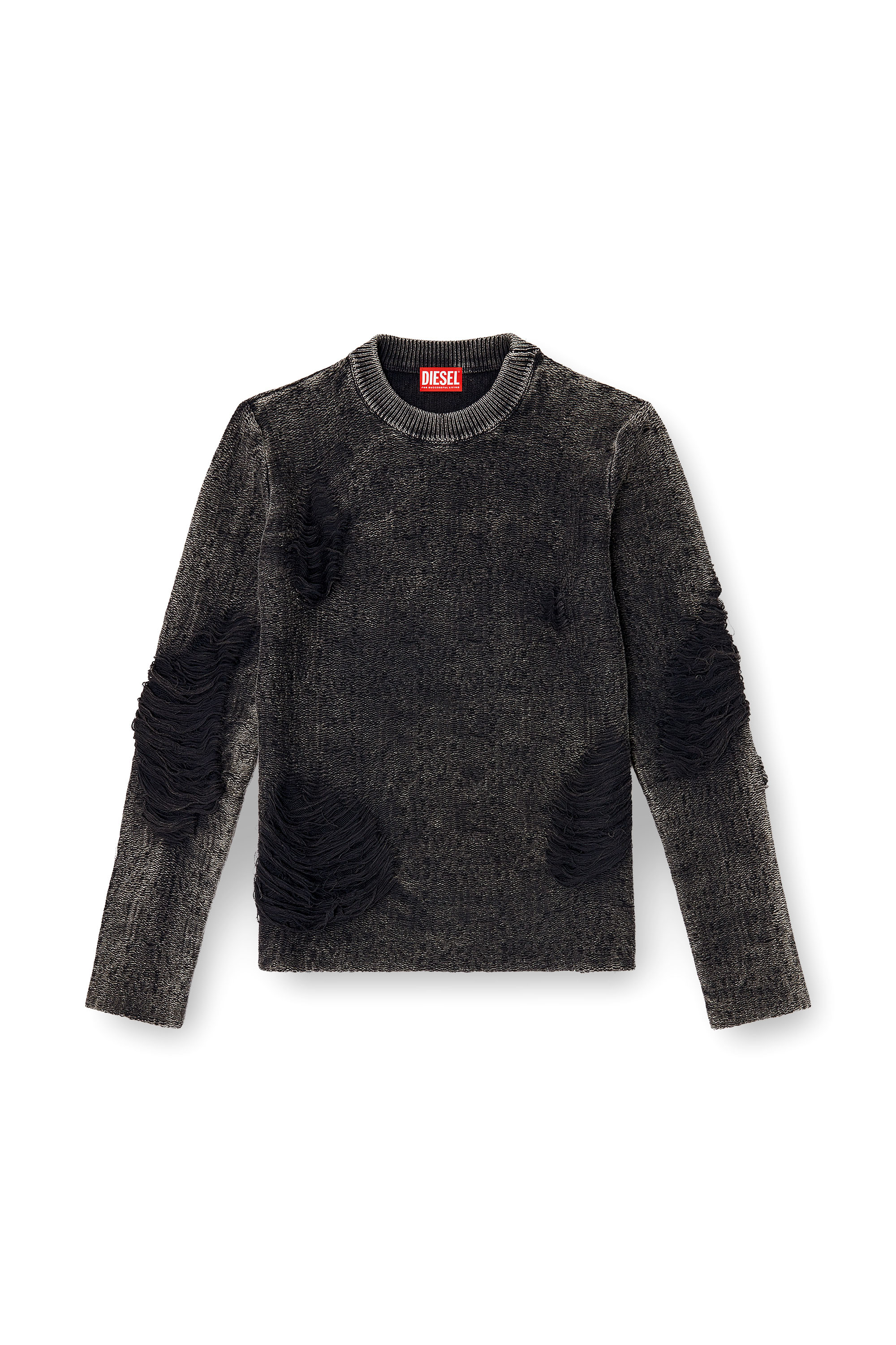 Diesel - K-FJORDI-ROUND, Man's Destroyed jumper with floating yarns in Black - 3