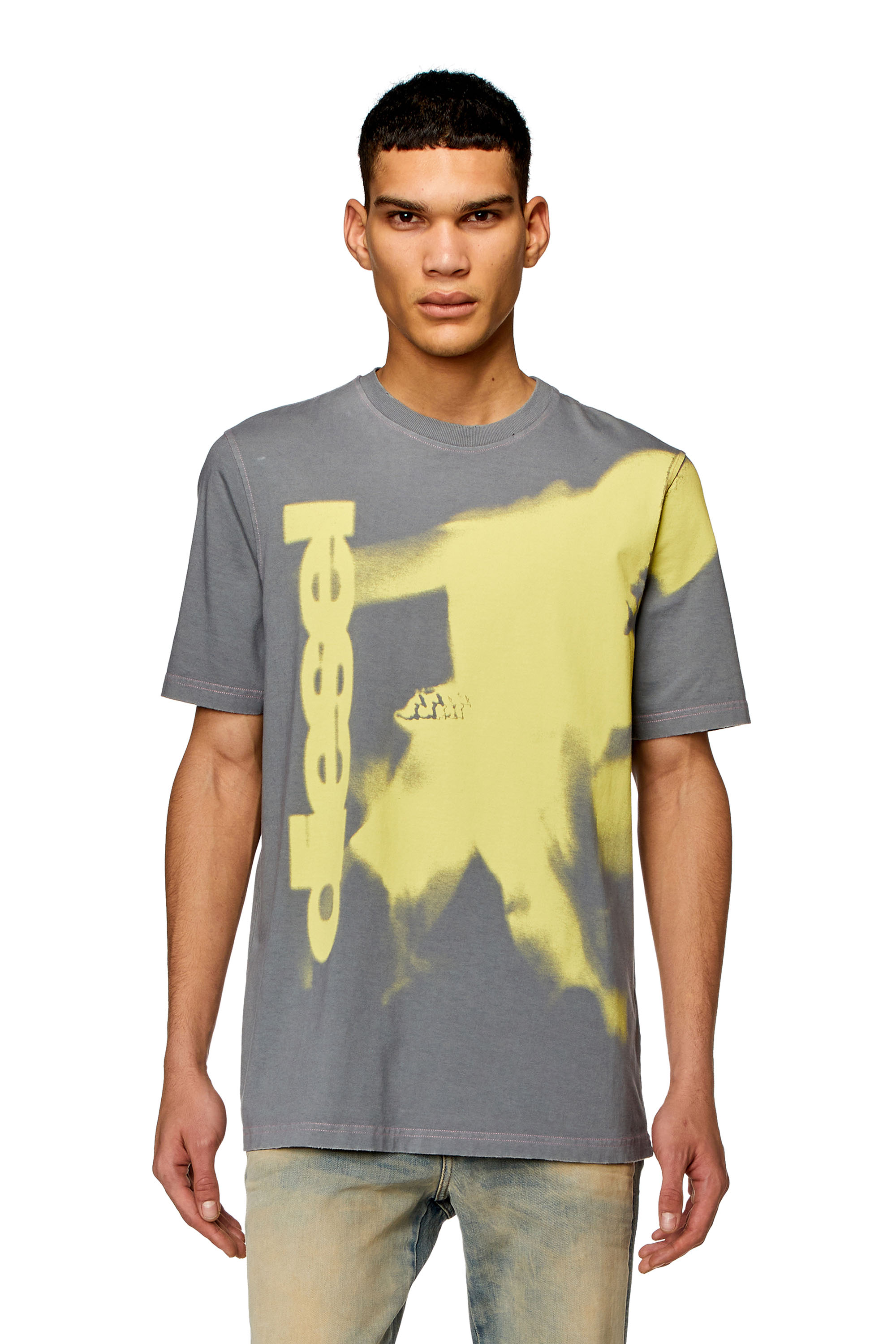 Diesel - T-shirt with smudged print - T-Shirts - Man - Grey