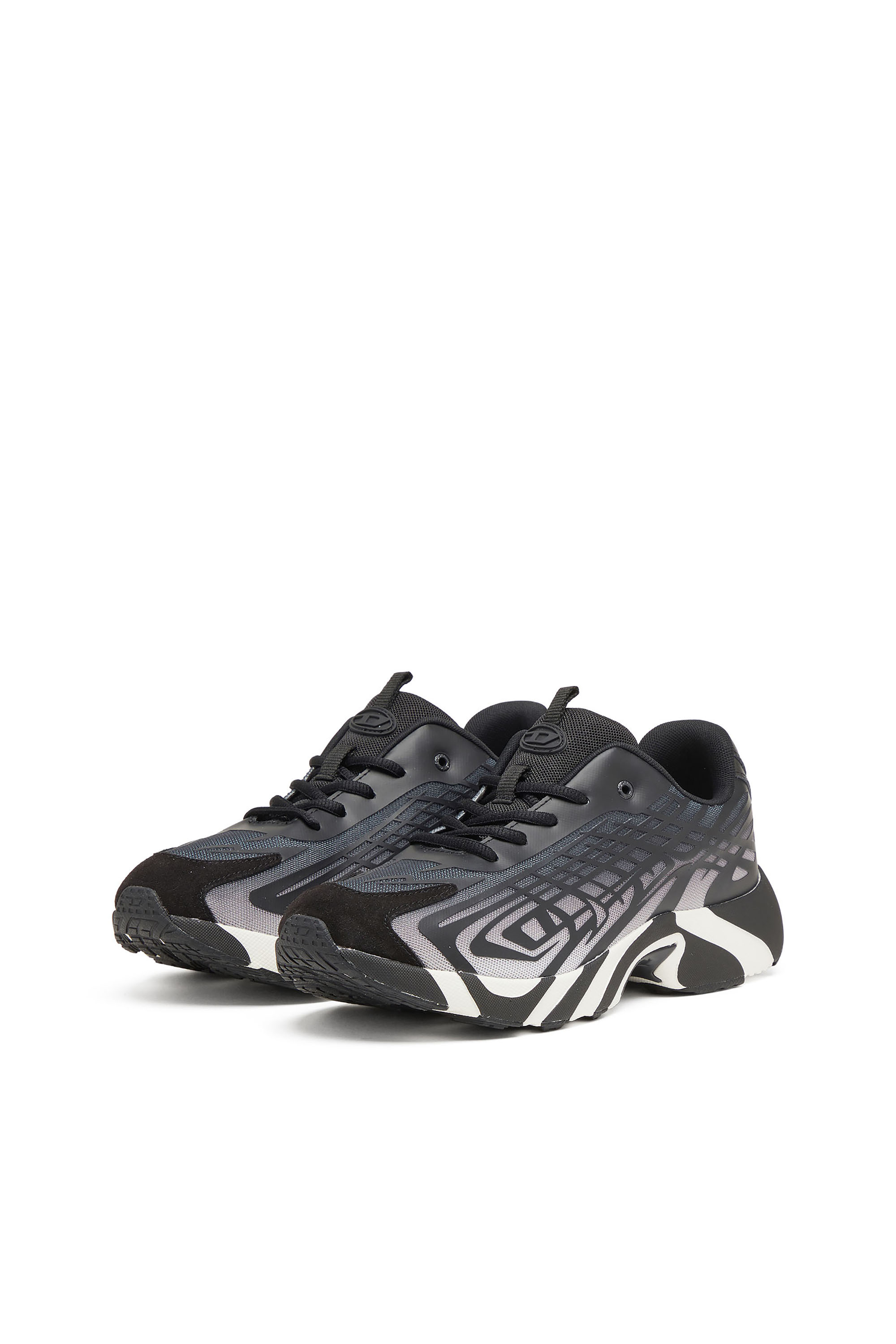 Diesel - S-D-VIT'S 500 LOW, Man's D-Vit-Sneakers in striped d&eacute;grad&eacute; mesh in Black/White - 7