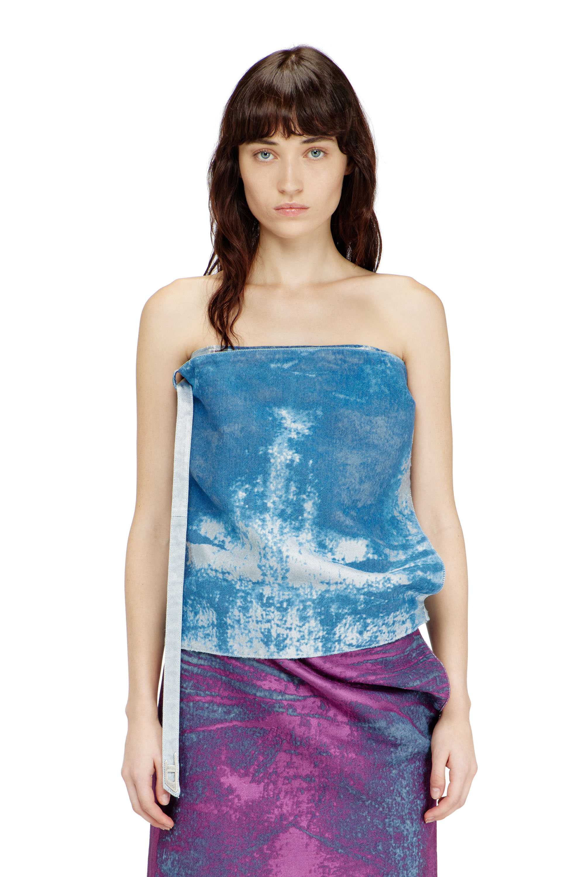 Diesel Women's Blue - Sleeveless Top In Coloured Satin Denim - Tops - Woman Medium