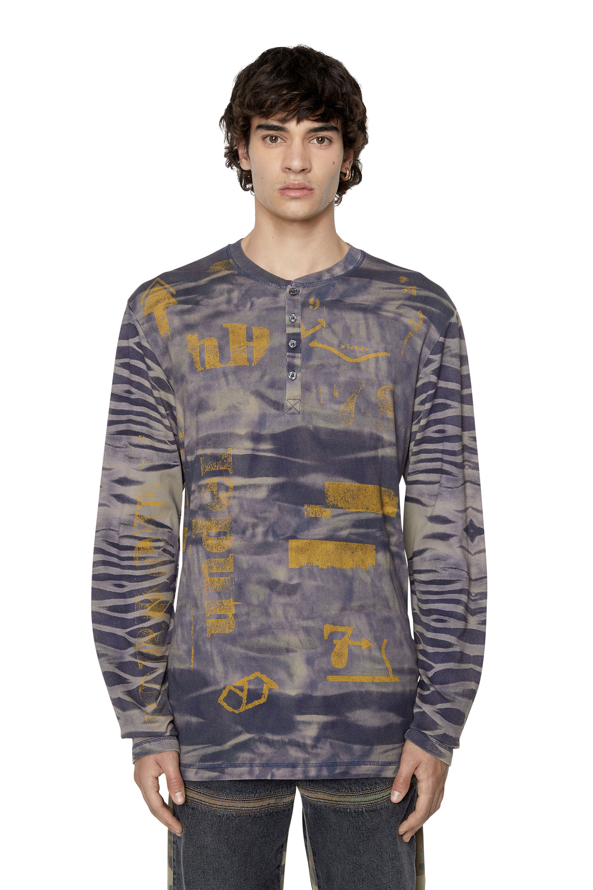 Diesel - Camicia Henley camouflage effetto vintage - T-Shirts - Uomo - Blu