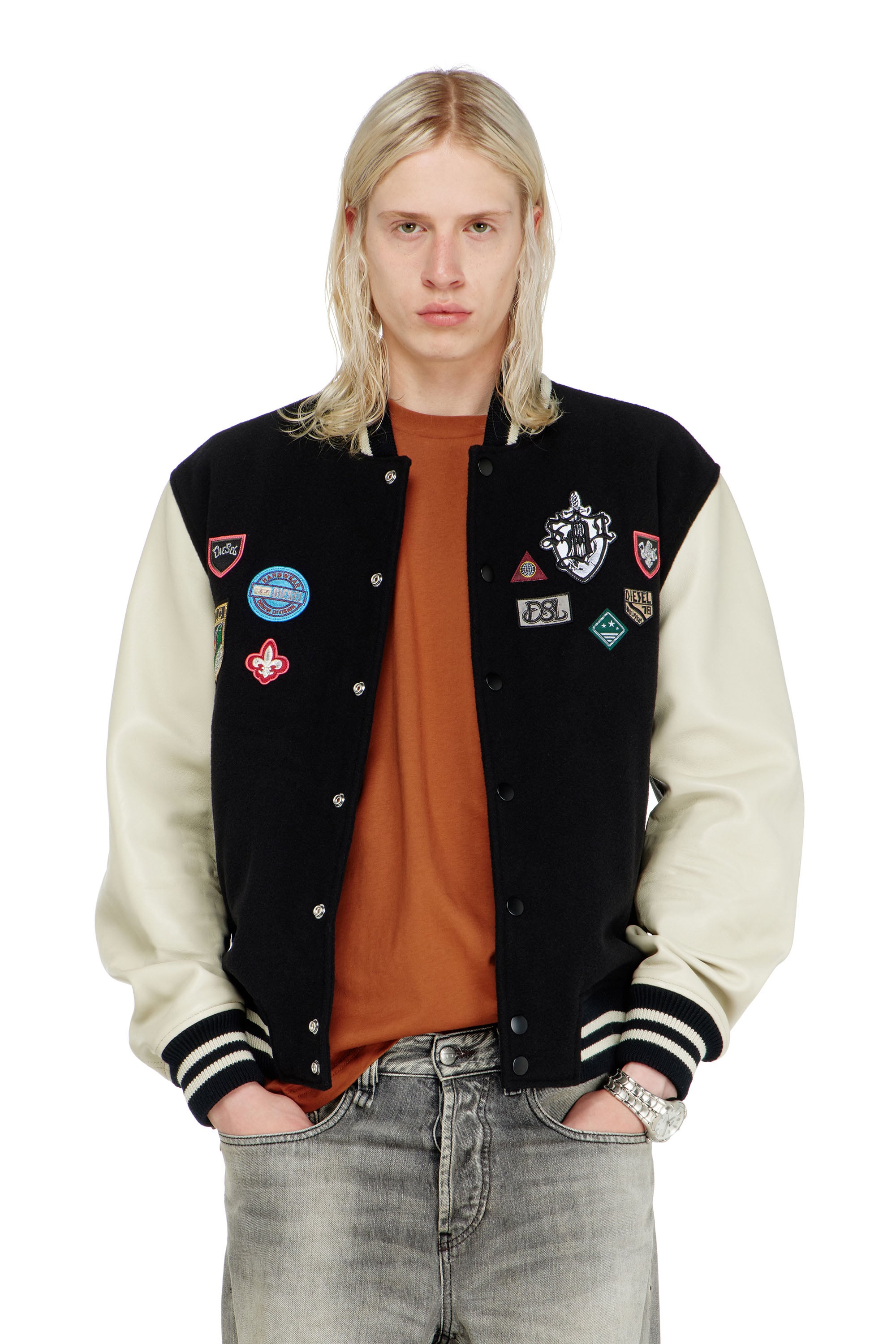 Diesel Blouson En Laine Et Cuir Avec Patchs Vestes De Cuir Homme Polychrome Taille 46