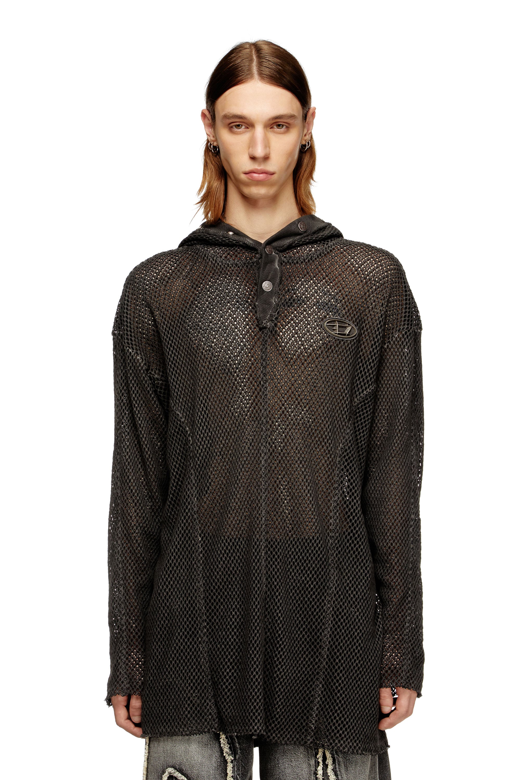 Diesel - Fishnet hoodie with full-closure hood - Sweaters - Unisex - Black