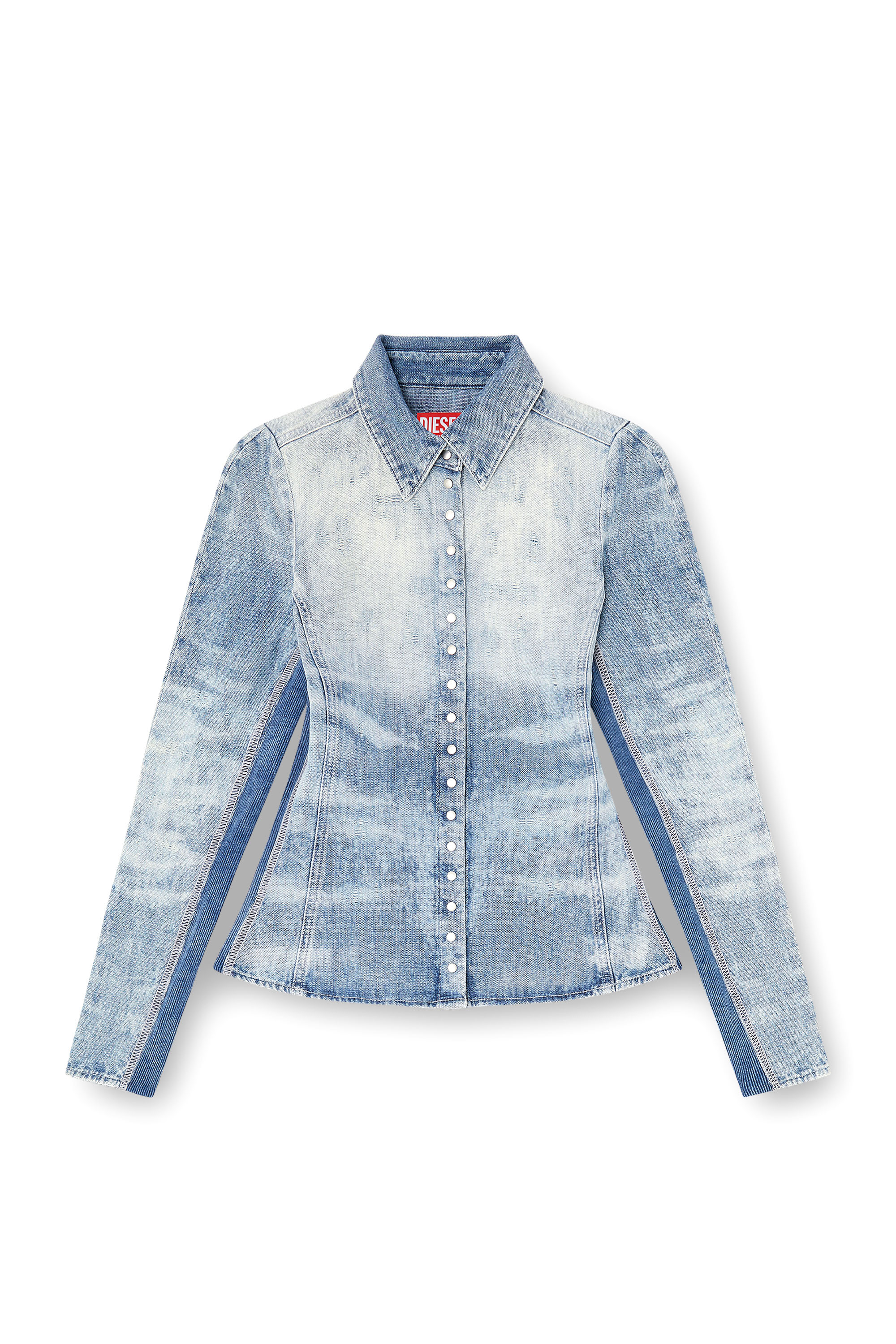 Diesel - DE-MASLY-FSH, Woman's Shirt in distressed honeycomb denim in Light Blue - 3
