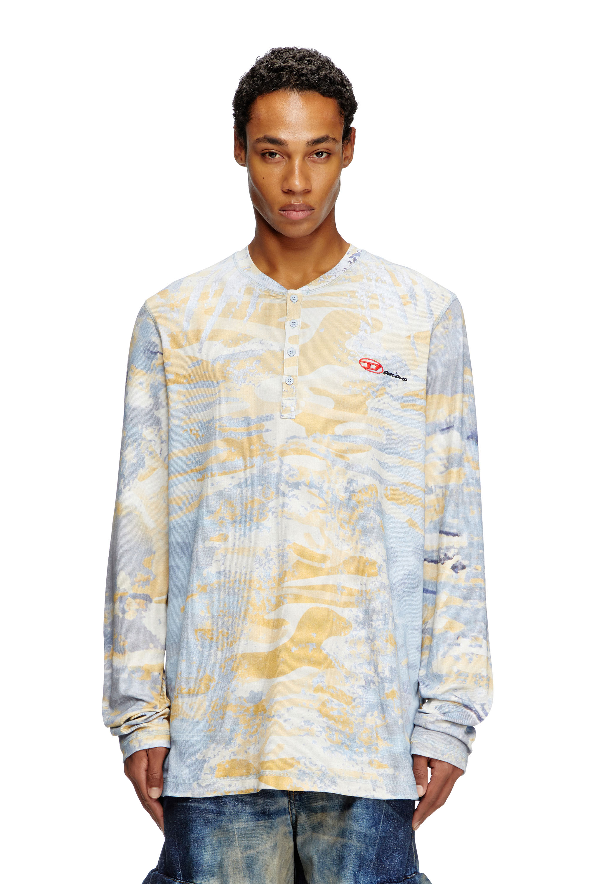 Diesel - Henley top with camo print - T-Shirts - Unisex - Multicolor