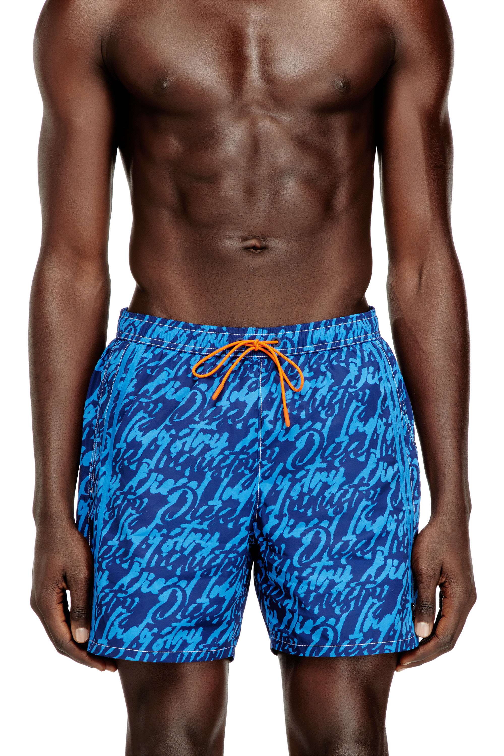 Diesel - SOCCER-41-D-POP, Man's Swim shorts with all-over logo print in Blue - 2