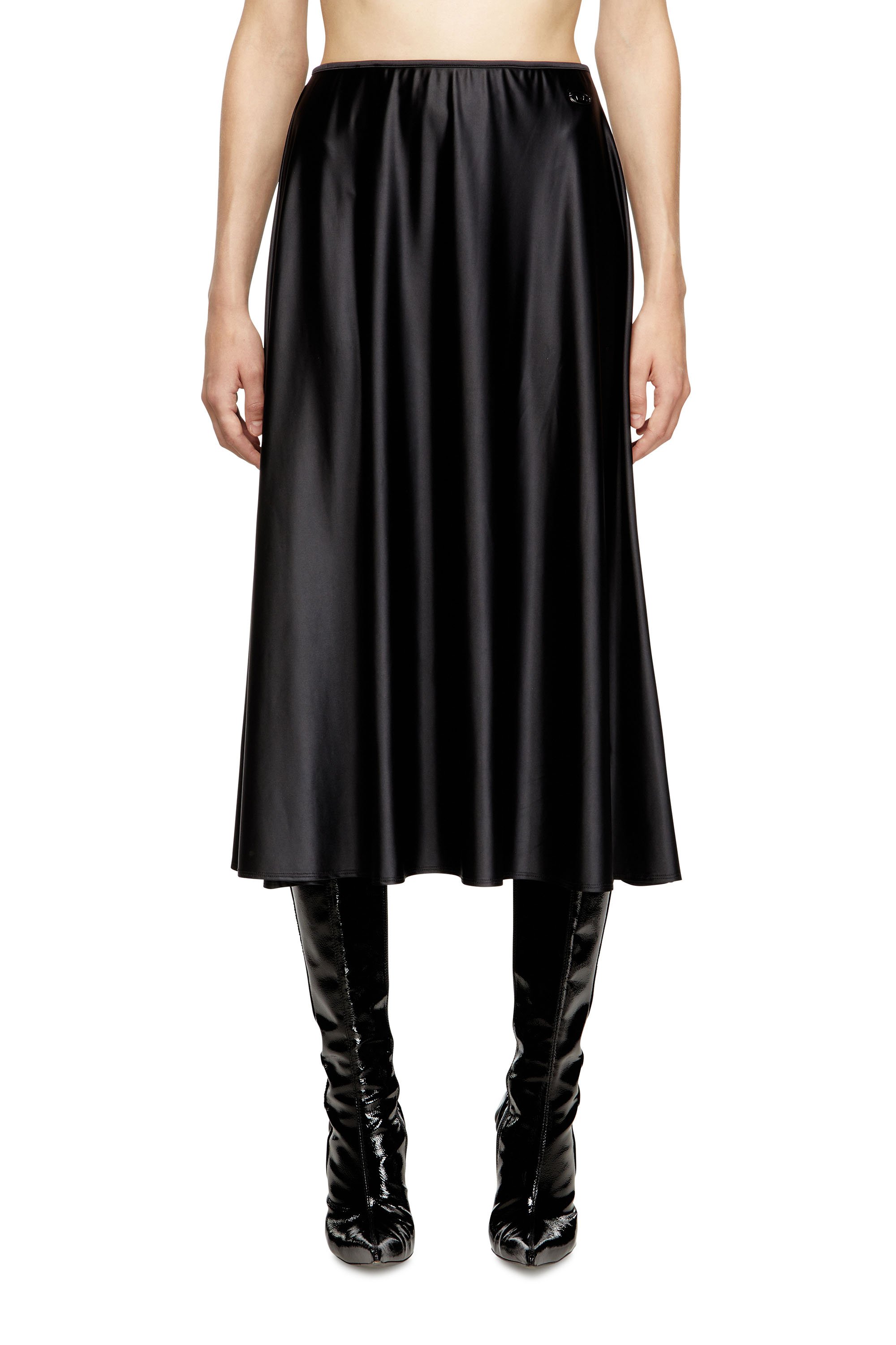 Diesel Midi Skirt In Flared Nylon In Black