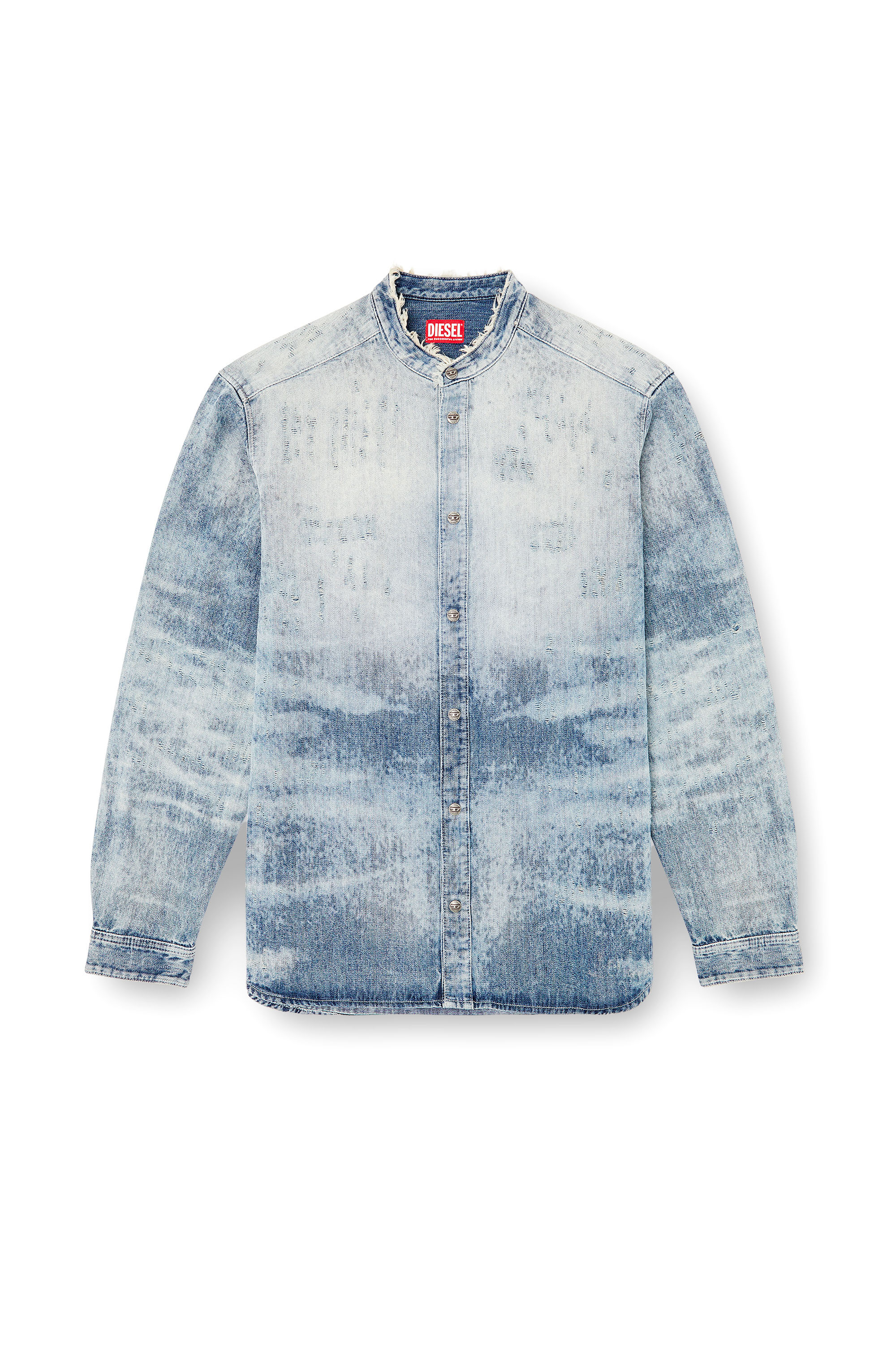 Diesel - D-SIMP-FSH, Man's Shirt in distressed honeycomb denim in Light Blue - 3