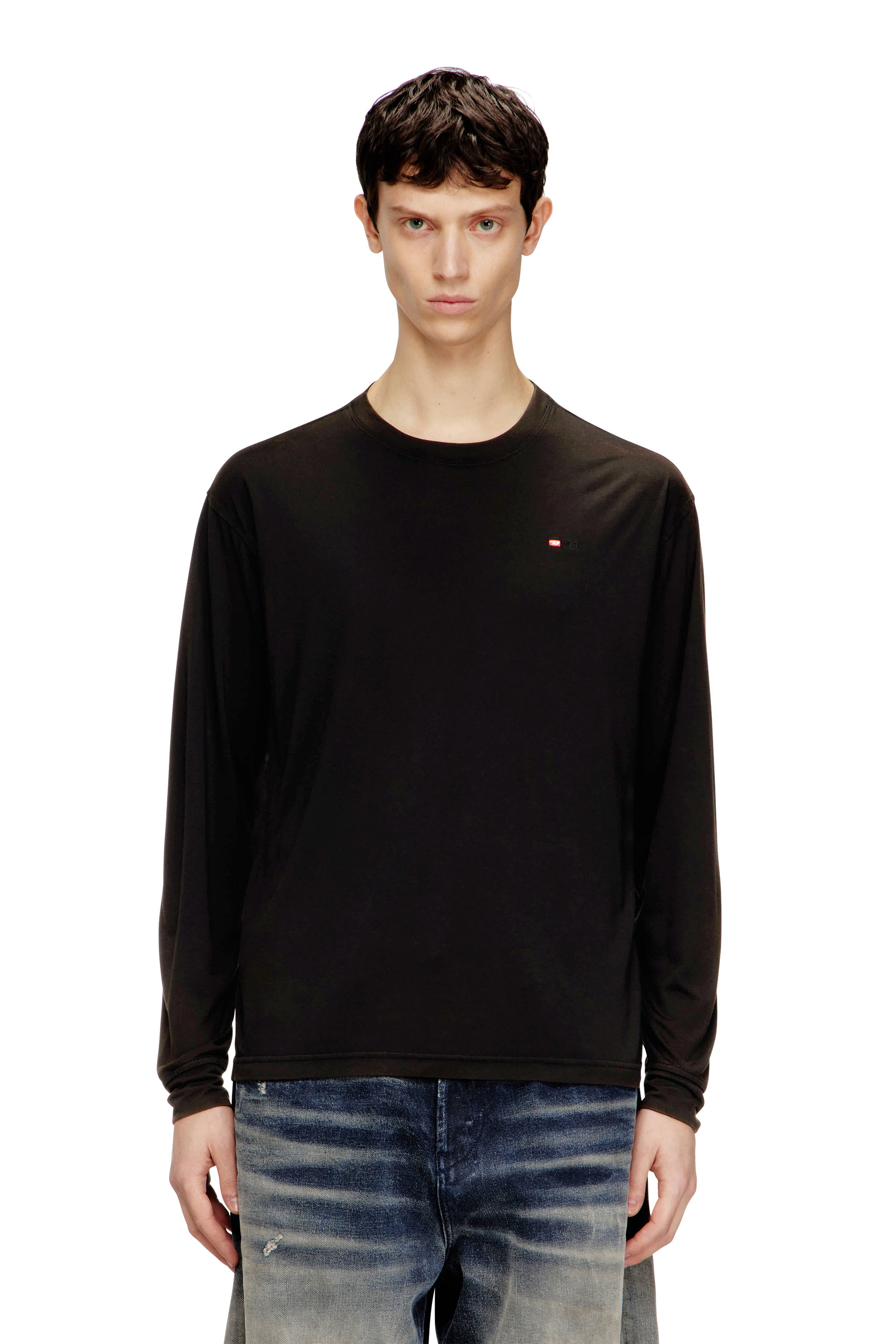 Diesel - T-NORMS-LS, Man's Fluid long sleeve T-shirt with micro embroidery in Black - 3
