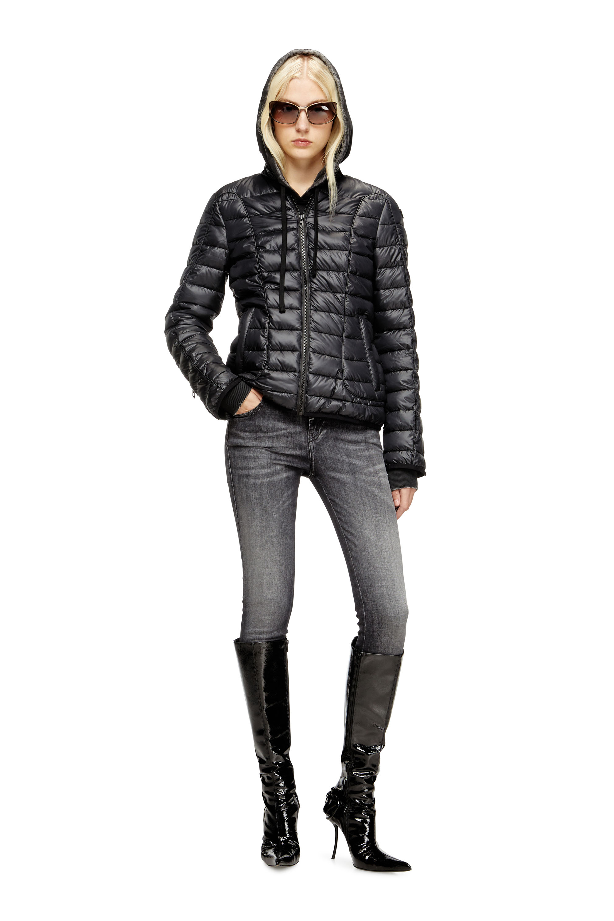Diesel - W-PILOT-FEM, Woman's Puffer jacket with biker details in Black - 2