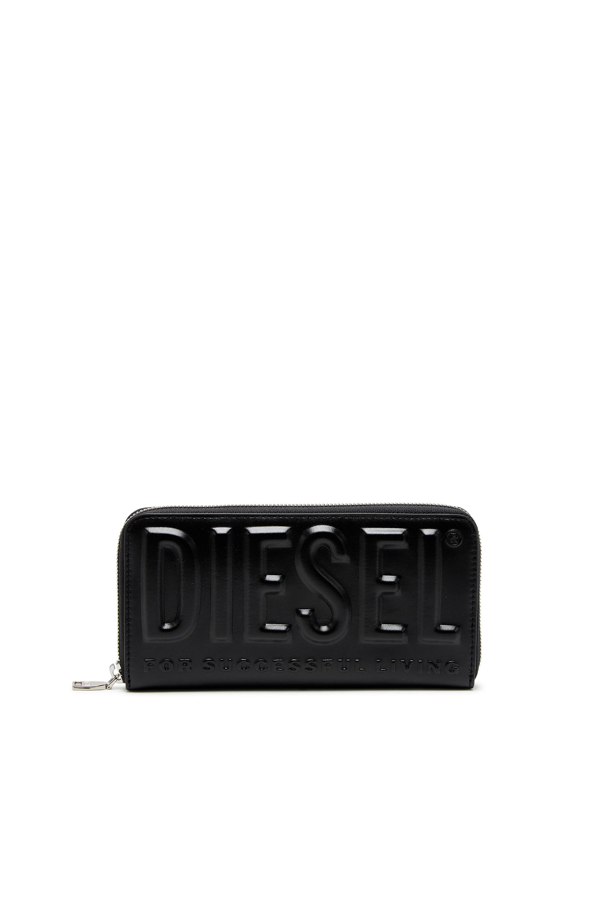 Diesel - Long zip wallet in logo-embossed leather - Zip-Round Wallets - Man - Black