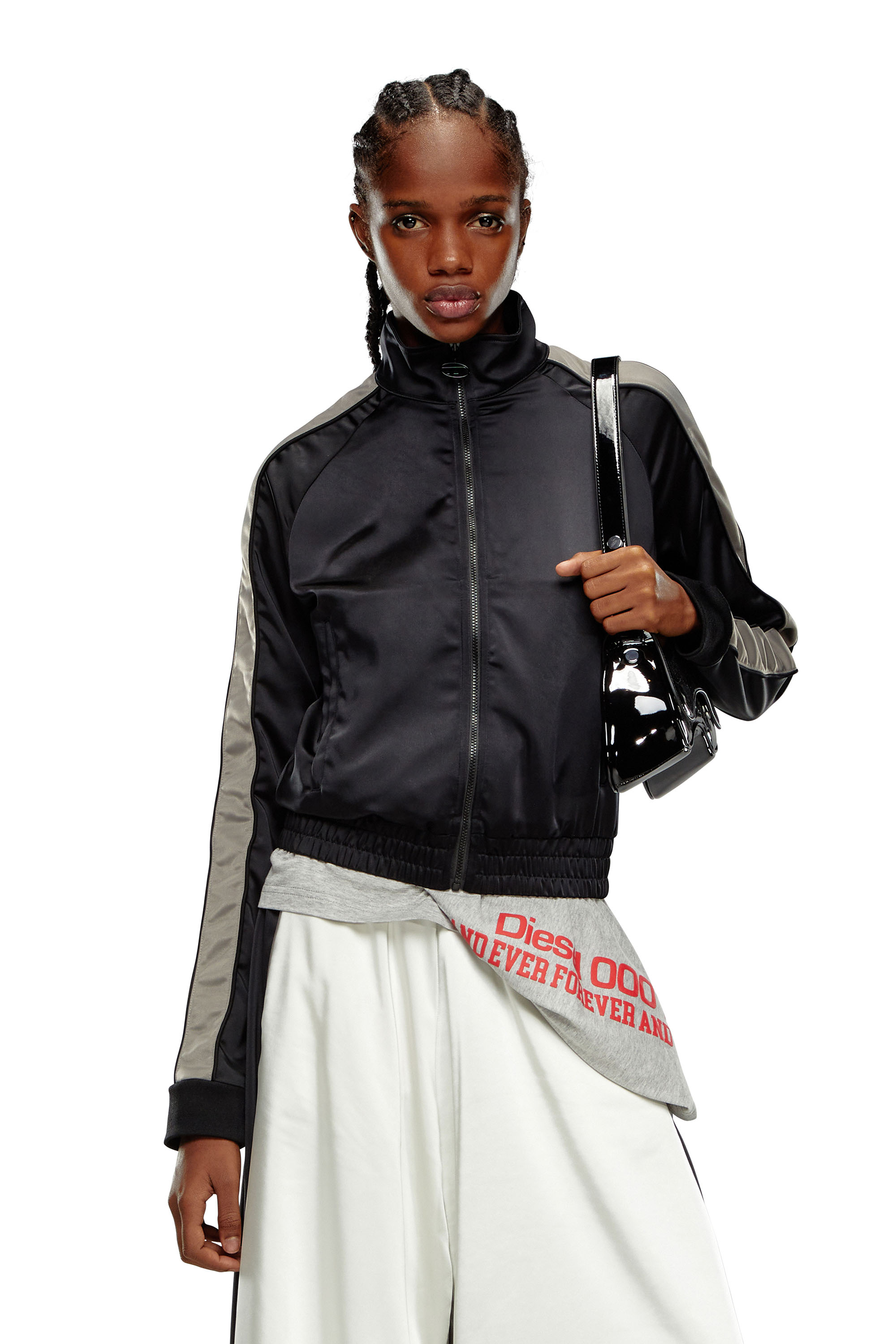 Diesel Mixed-material Track Jacket With Side Stripes In Tobedefined