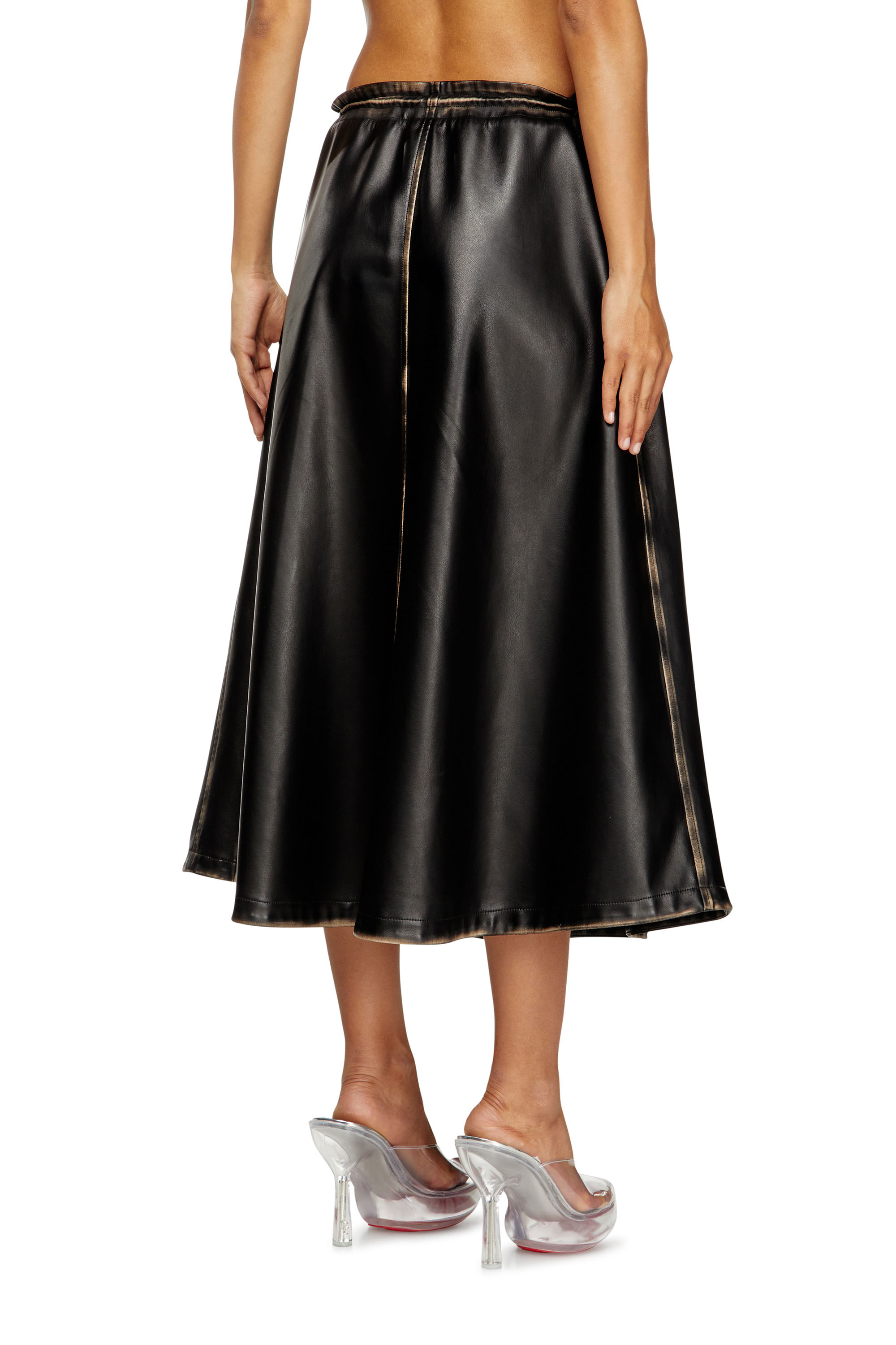 Diesel - O-BLIVION, Woman's Skirt in treated technical fabric in Black/Brown - 4