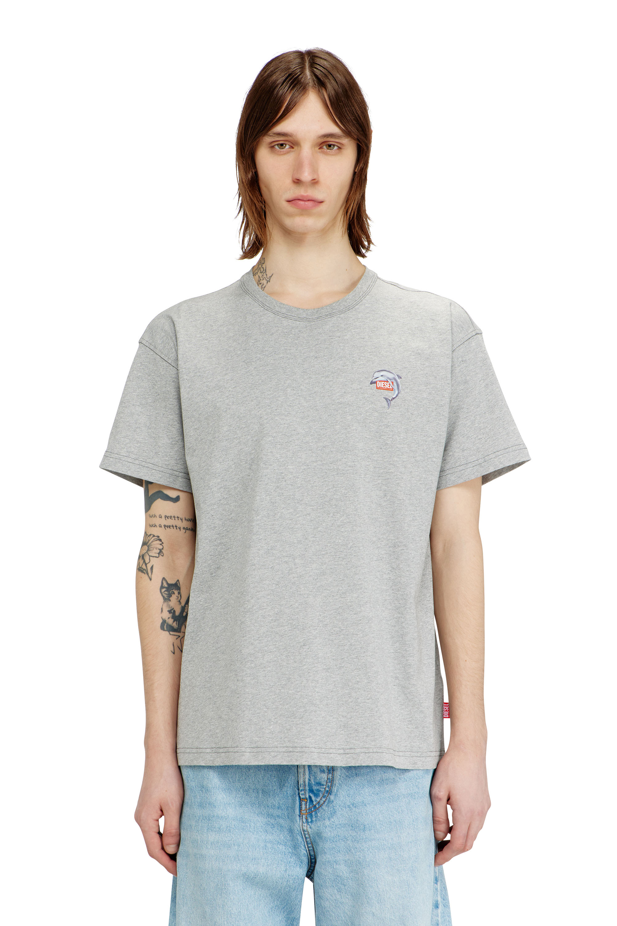 Diesel Homem Cinza - T-Shirt With Dolphin And Logo Print - T-Shirts - Man Grande