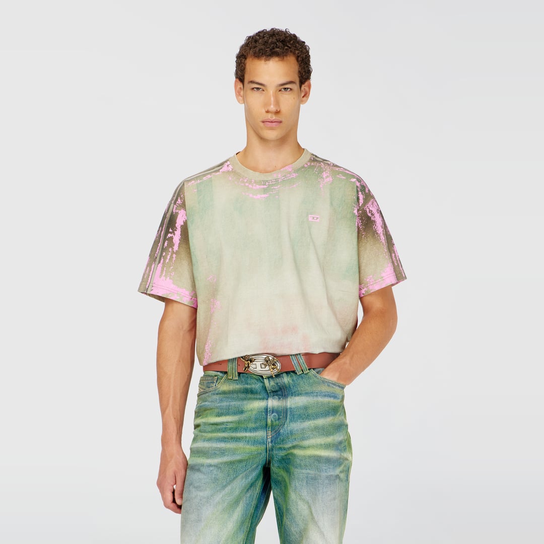 Diesel - T-shirt in cracked leather-effect jersey - T-Shirts - Man - Multicolor