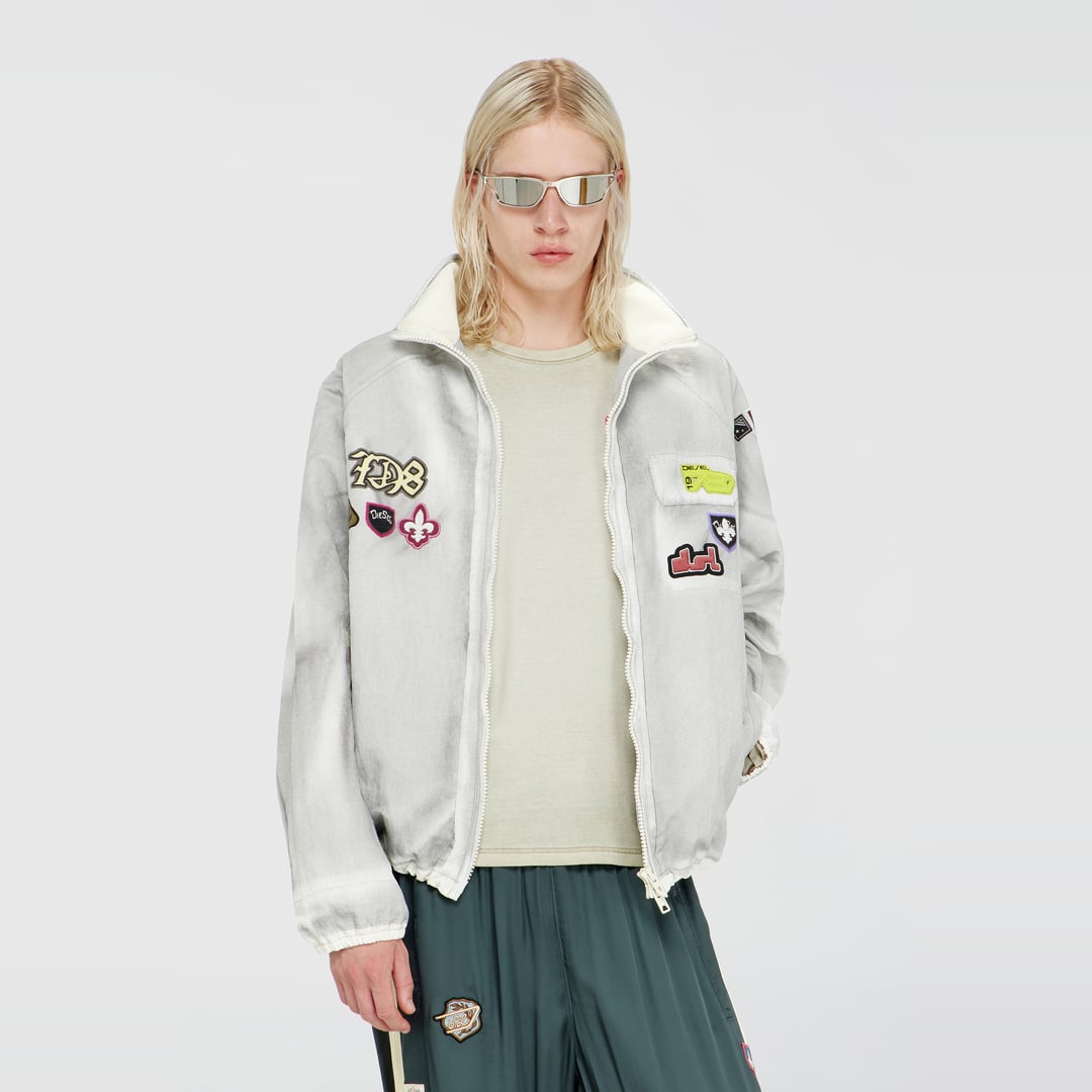 Diesel - Windbreaker with trompe l'oeil patches - Jackets - Man - Grey