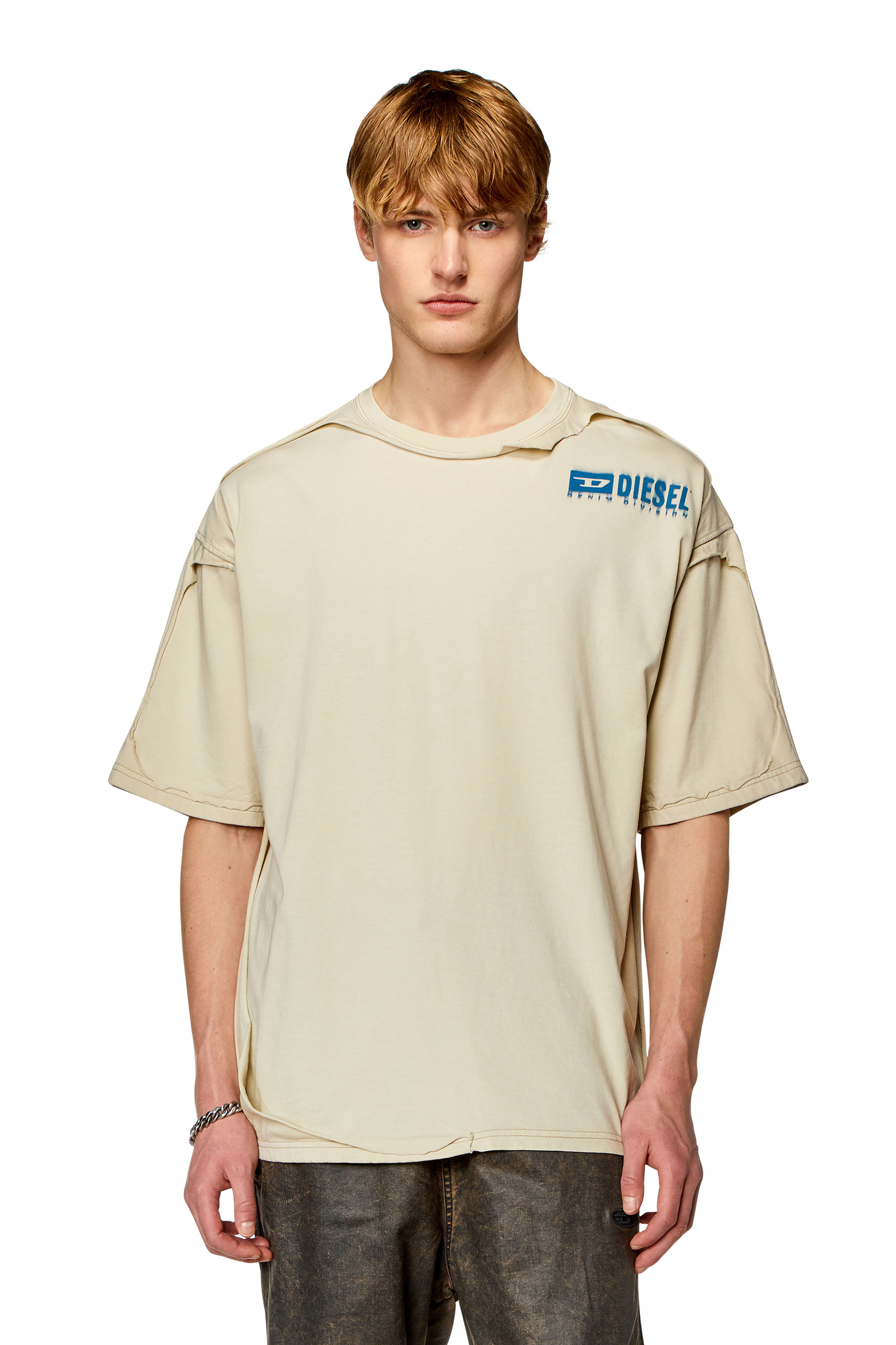 Diesel - T-shirt with destroyed peel-off effect - T-Shirts - Man - Beige