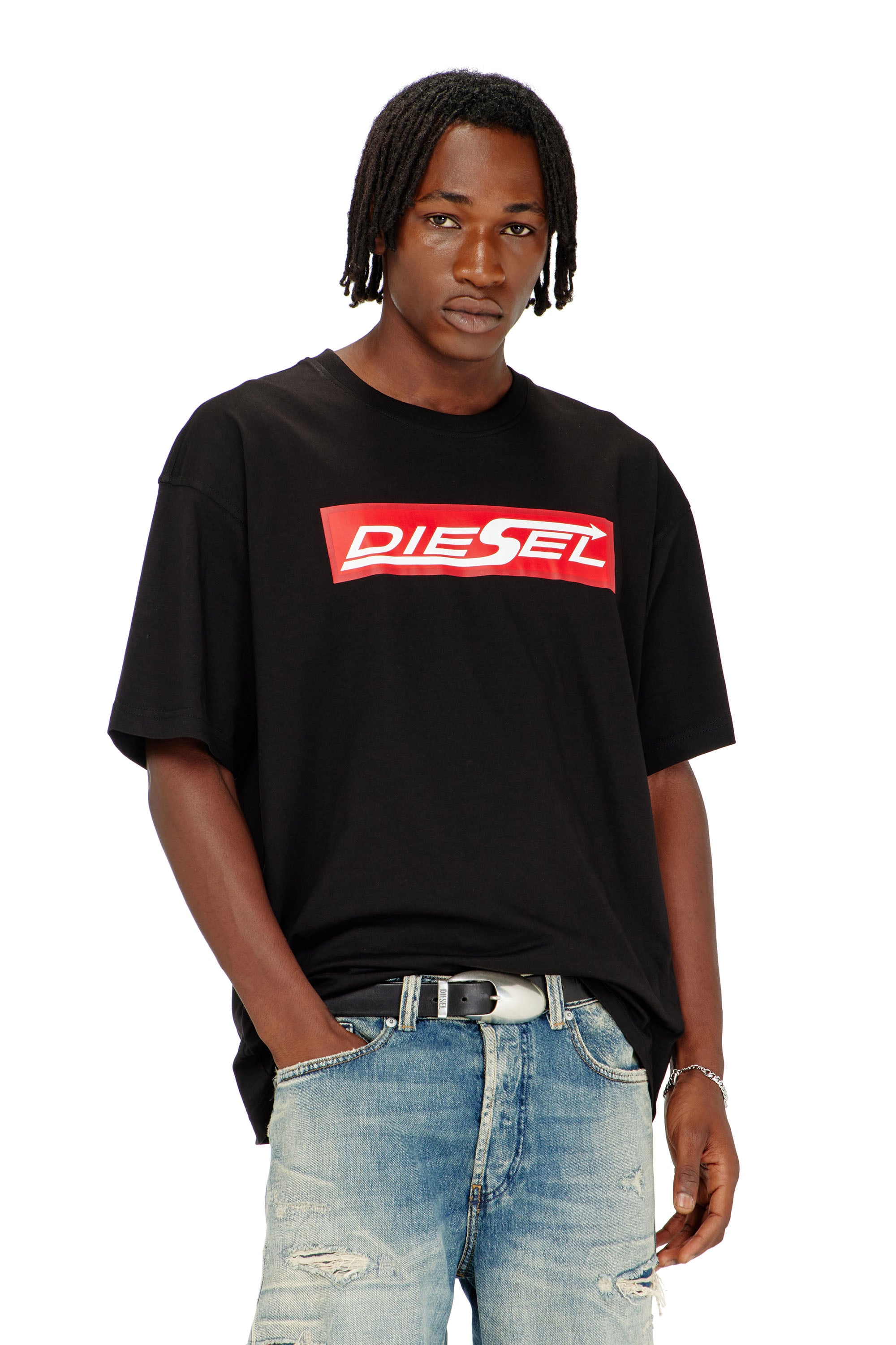 Diesel - Cotton T-shirt with Diesel logo print - T-Shirts - Man - Multicolor