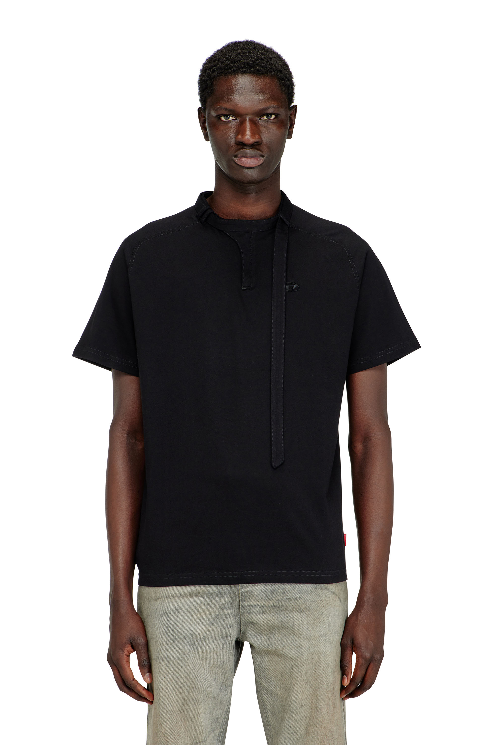 Diesel Mænd Sort - T-Shirt With Biker Neck Strap - T-Shirts - Man Extra Lille