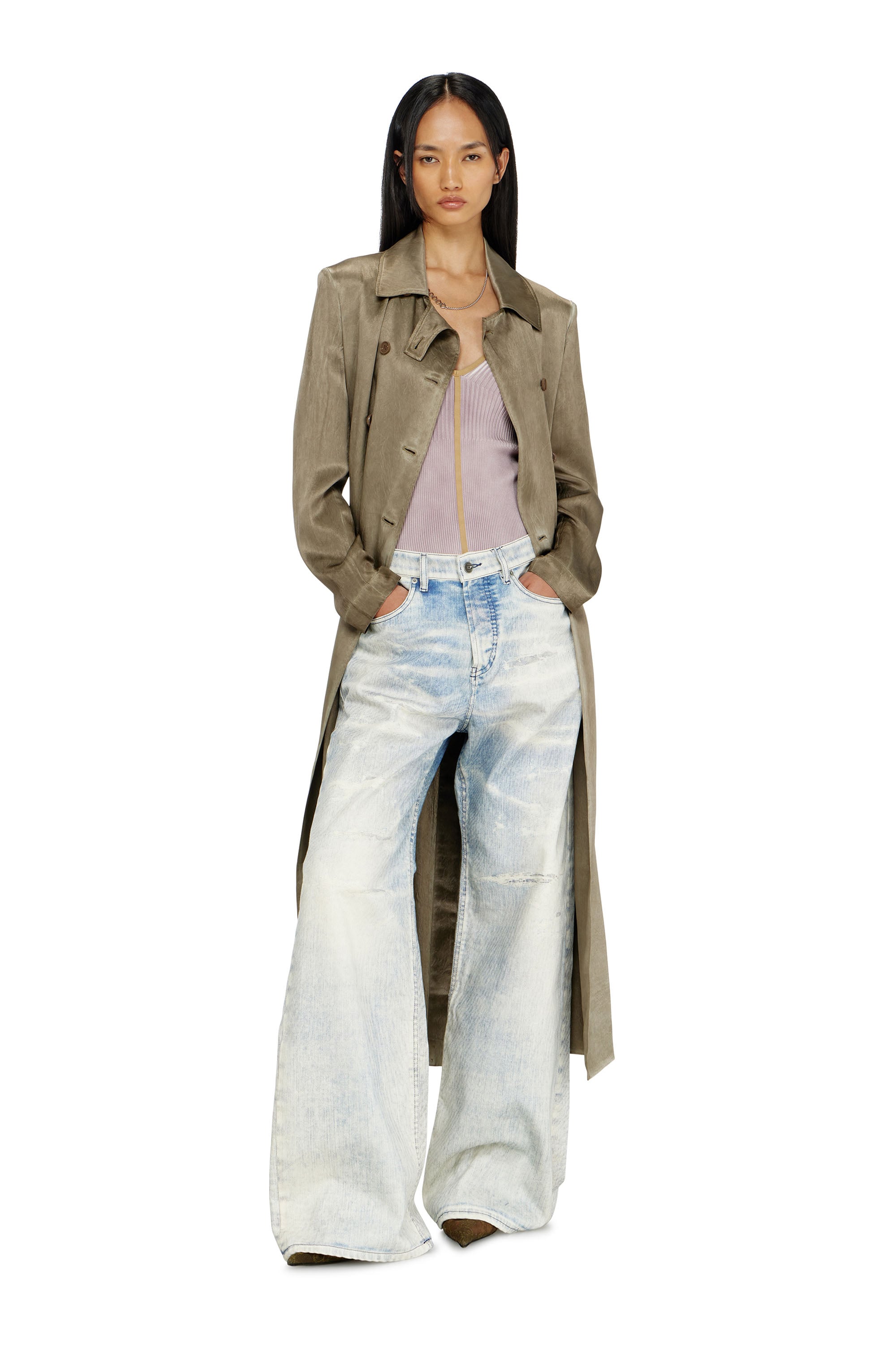 Diesel - Trench coat in wrinkled satin - Jackets - Woman - Brown
