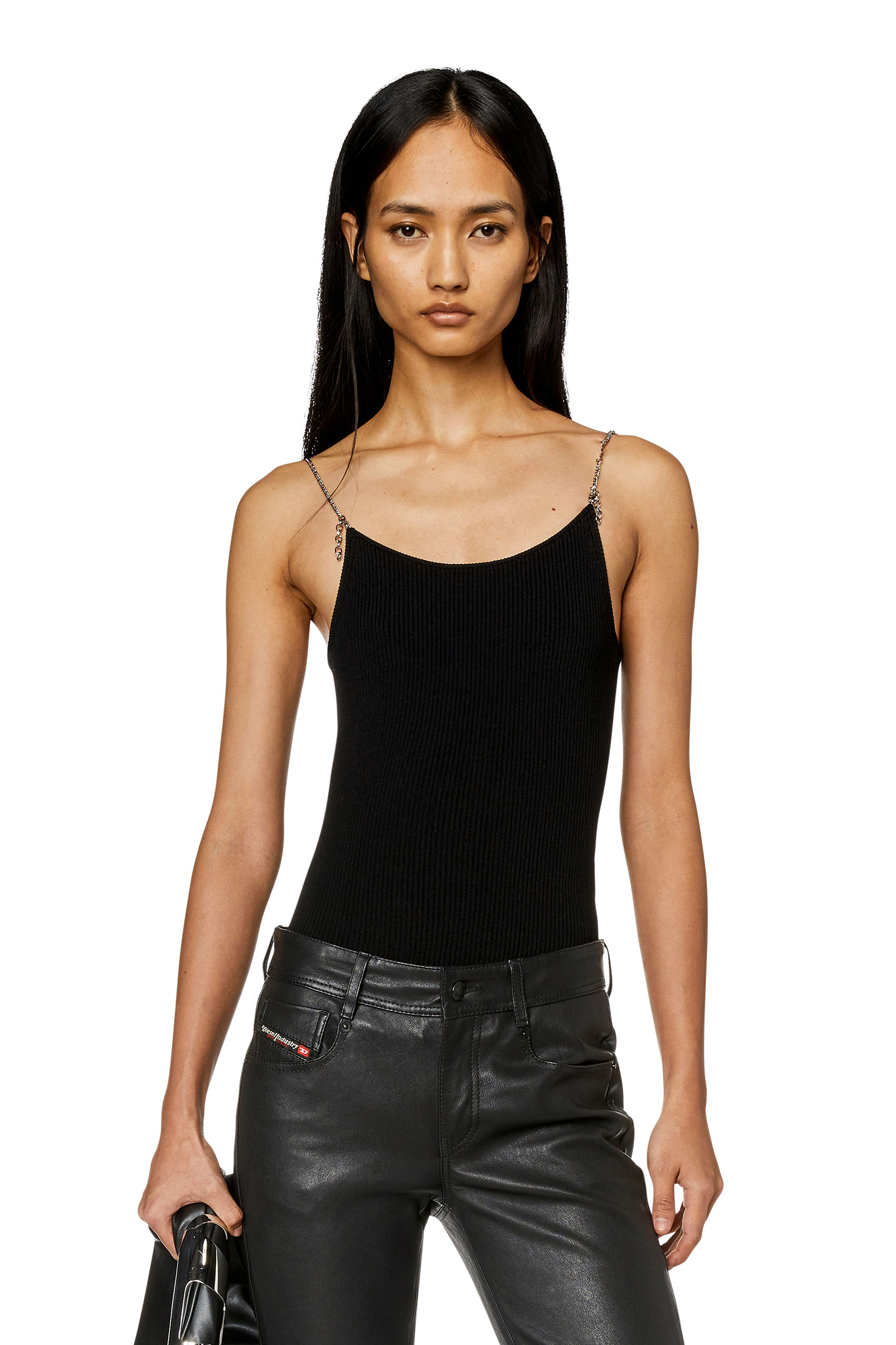Diesel - Stretch-knit camisole with chain straps - Tops - Woman - Black