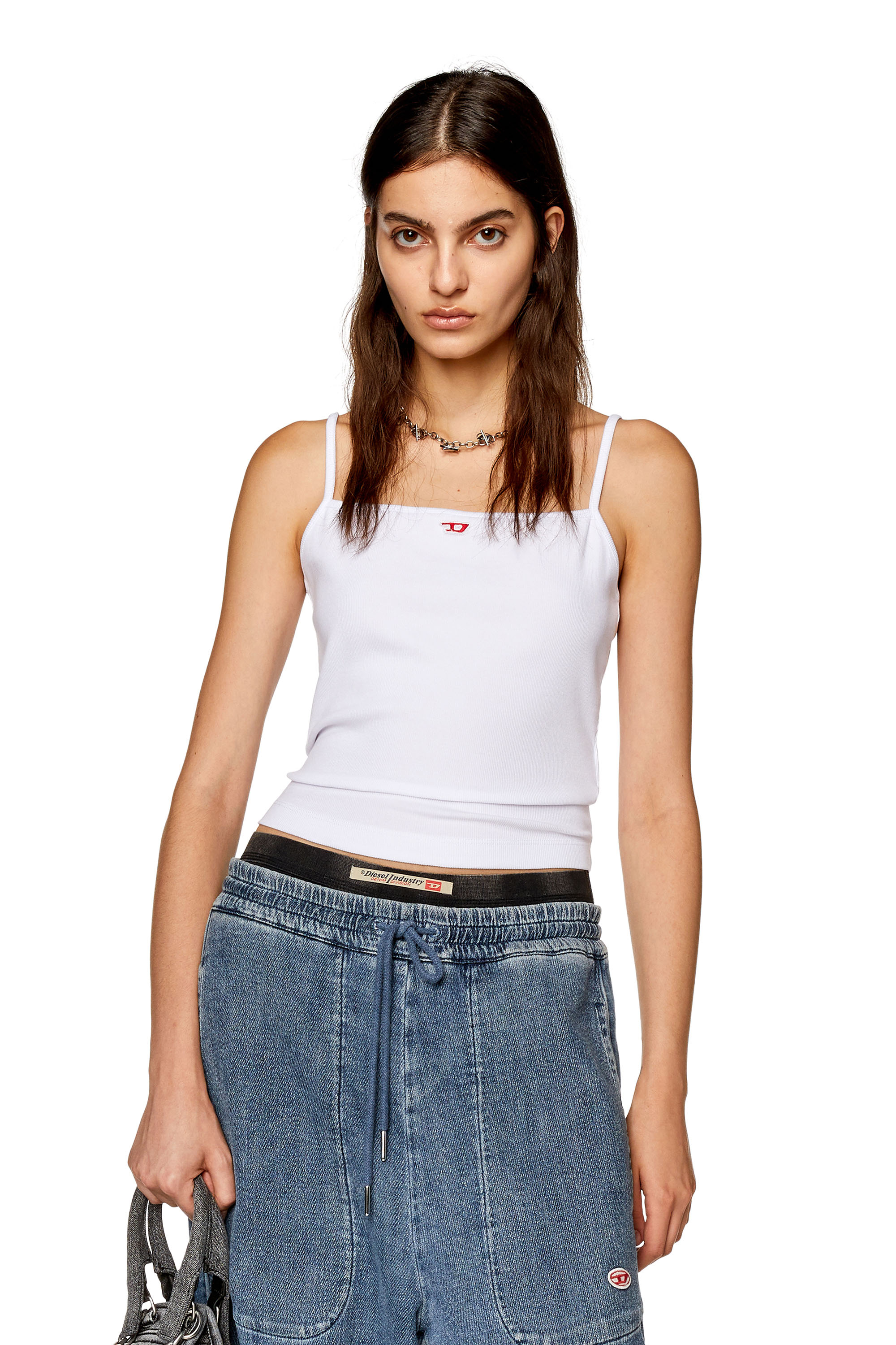 Diesel Cami Top With Embroidered D Patch In Bianco