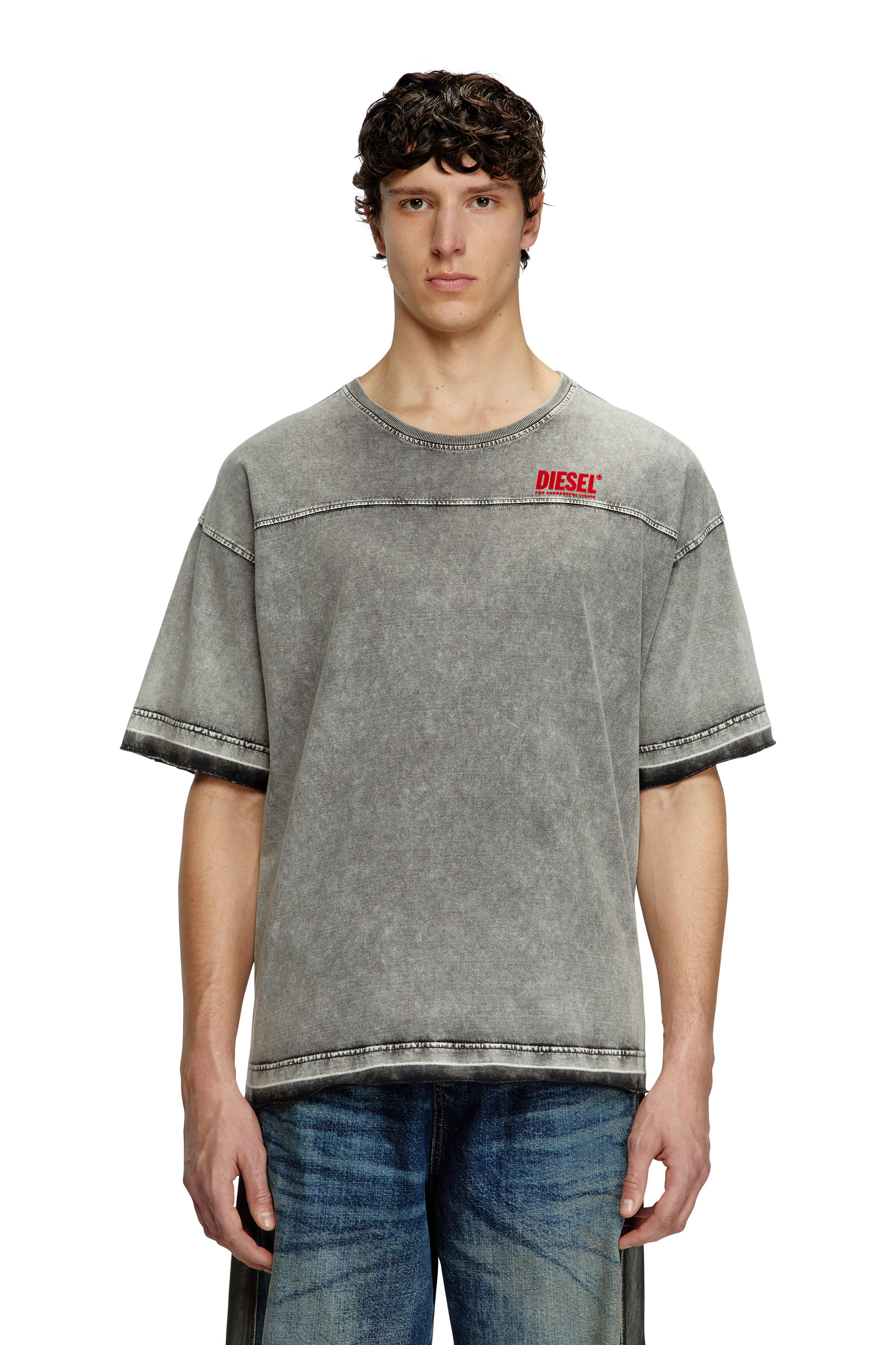 Diesel - Denim-look T-shirt with released hems - T-Shirts - Man - Grey