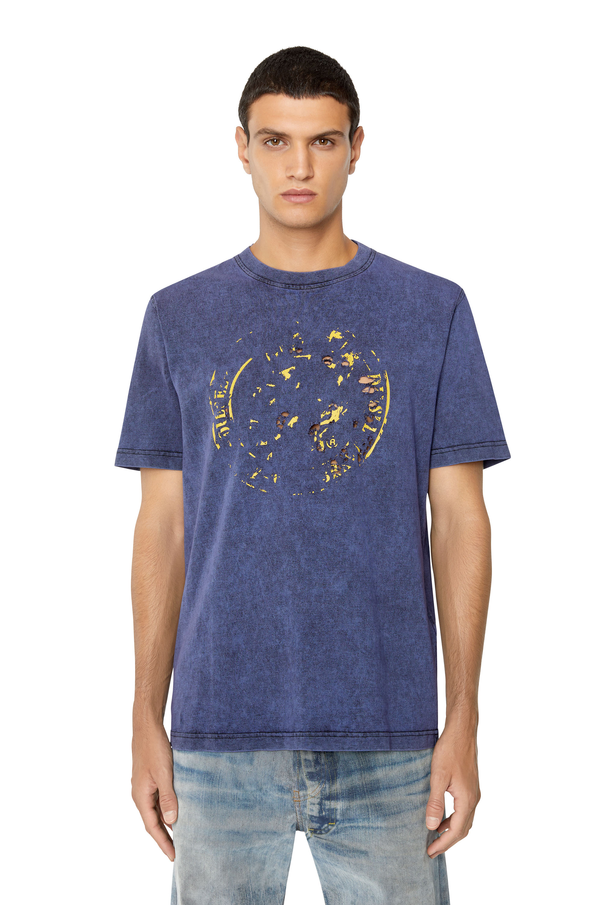 Diesel - T-shirt distressed con fori tagliati al laser - T-Shirts - Uomo - Blu