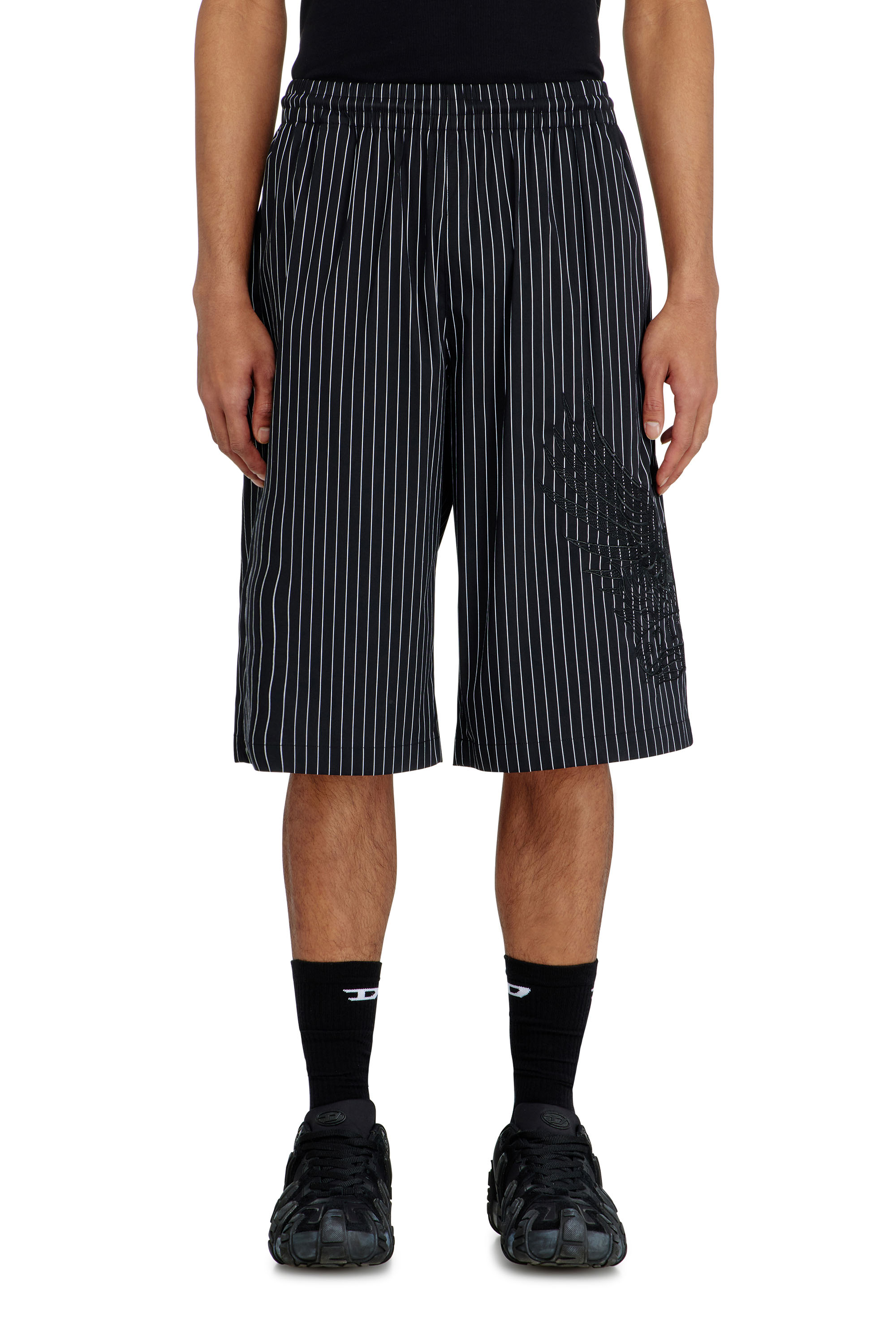 Diesel - Pinstripe shorts with Phoenix embroidery - Shorts - Man - Black