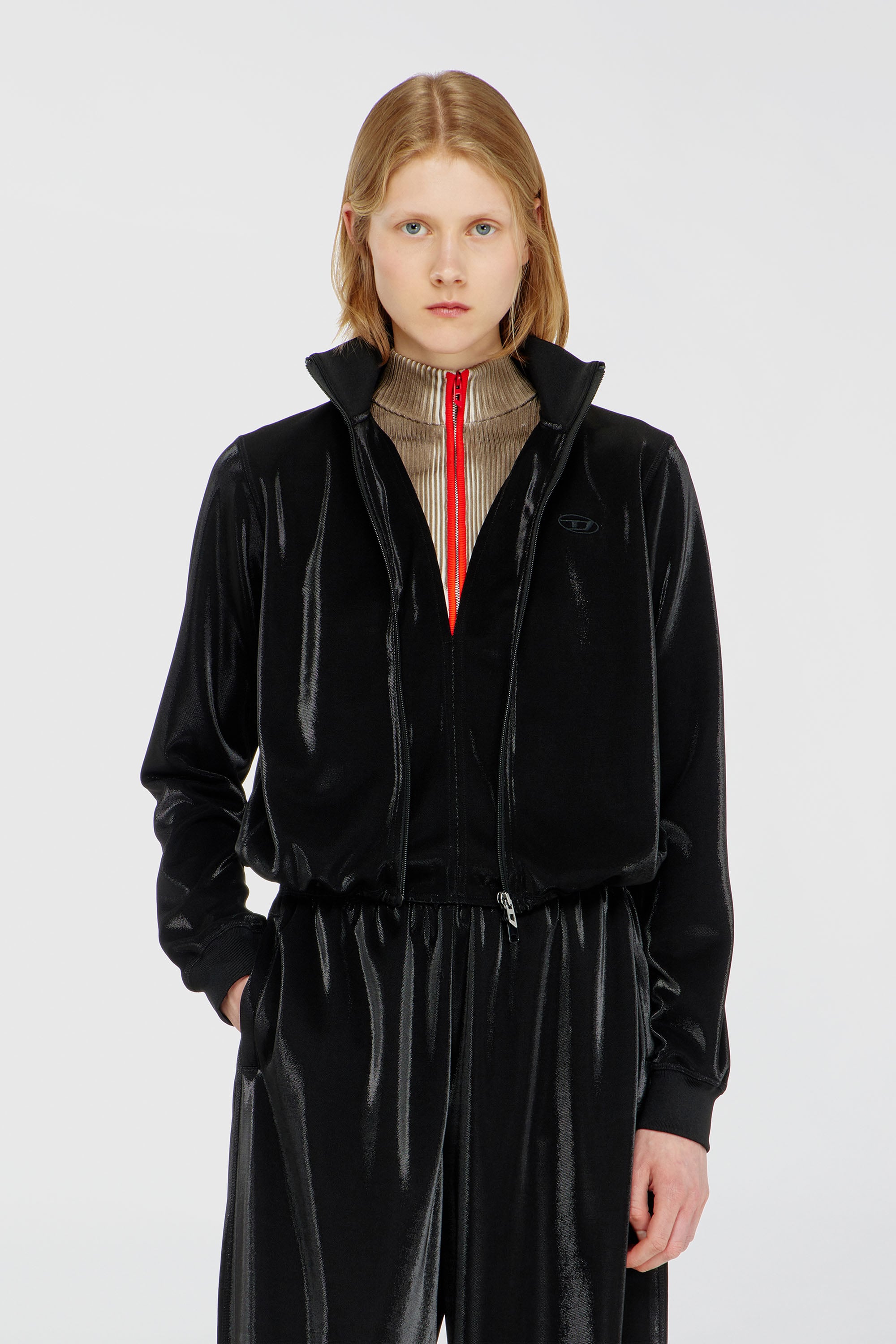 Diesel – Zipped sweatshirt with shiny piquet effect – Sweaters – Woman – Black