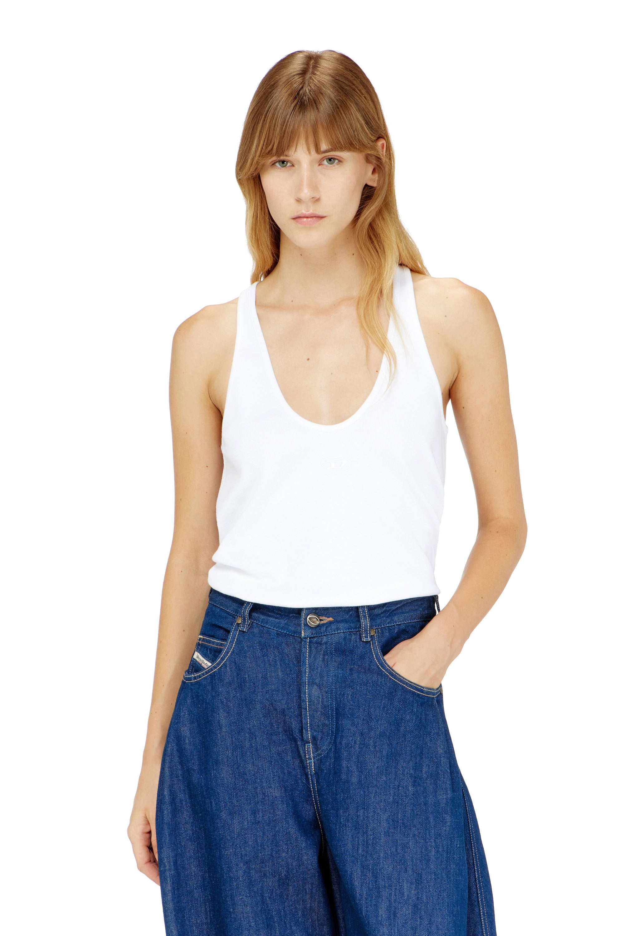 Diesel Naisten Valkoinen - Ribbed Tank Top With Oval D - T-Shirts - Woman Xxs