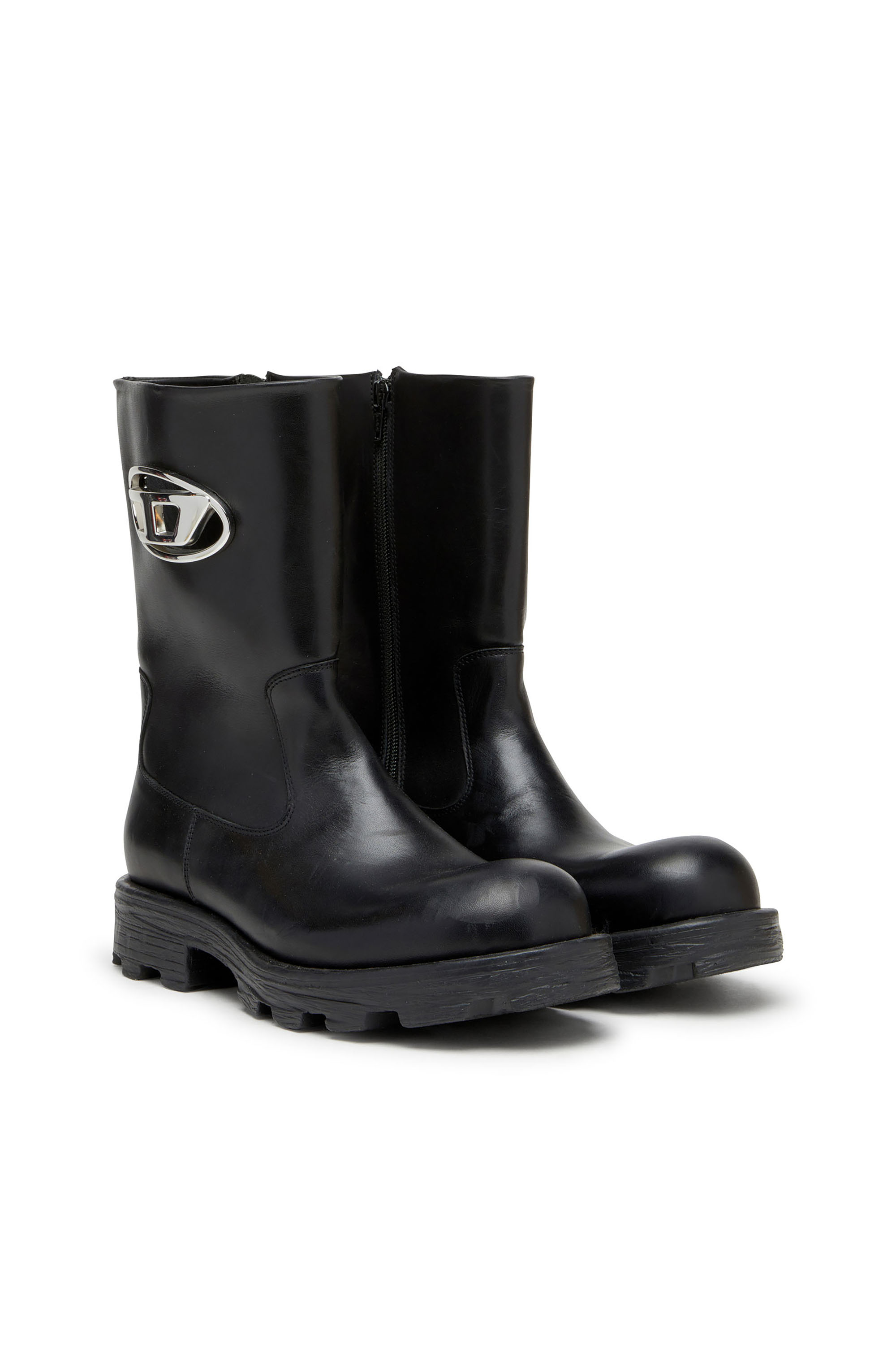Diesel - D-HAMMER BKR D W, Woman's D-Hammer-Cut-out leather boots with logo hardware in Black - 3