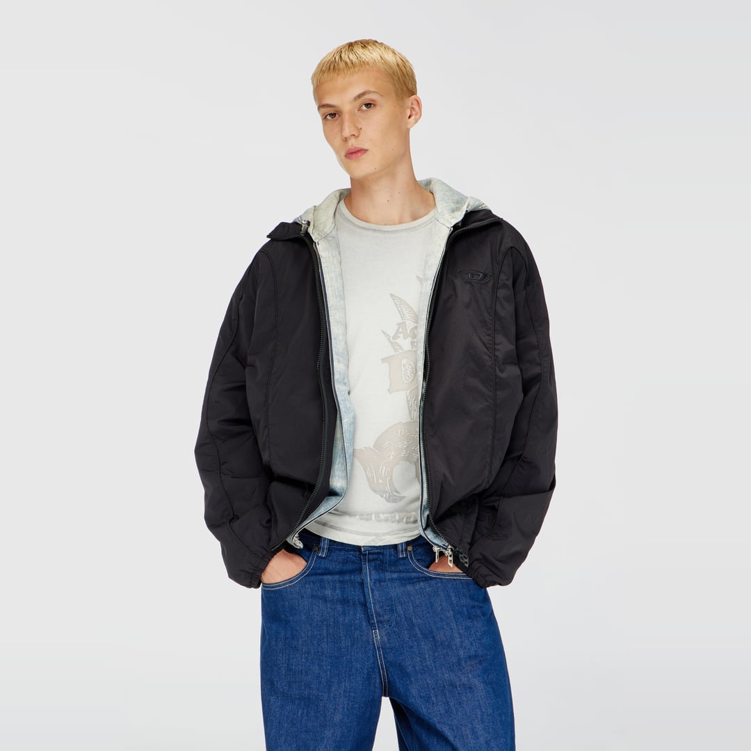Diesel - Crinkled-nylon jacket with piping - Jackets - Man - Black