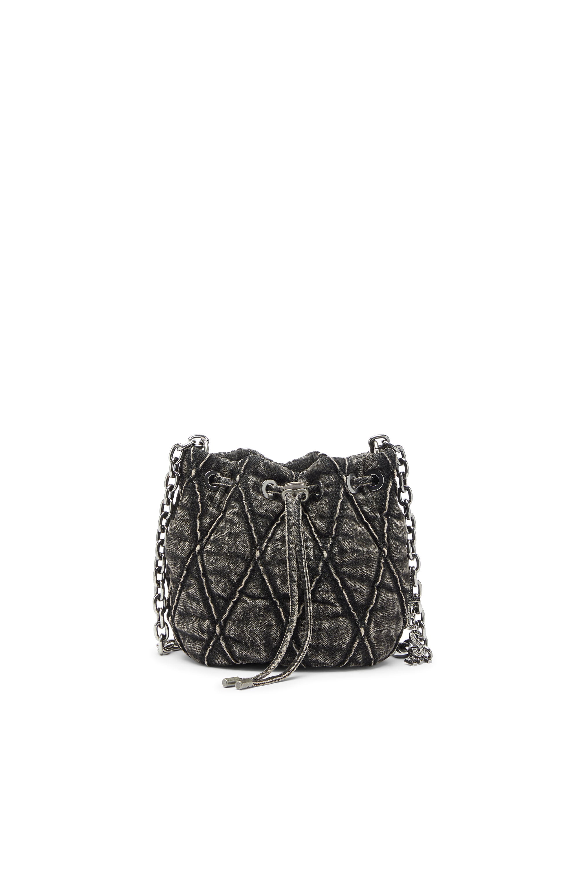 Diesel - Charm-D - Bucket bag in acid-wash quilted denim - Shoulder Bags - Woman - Grey