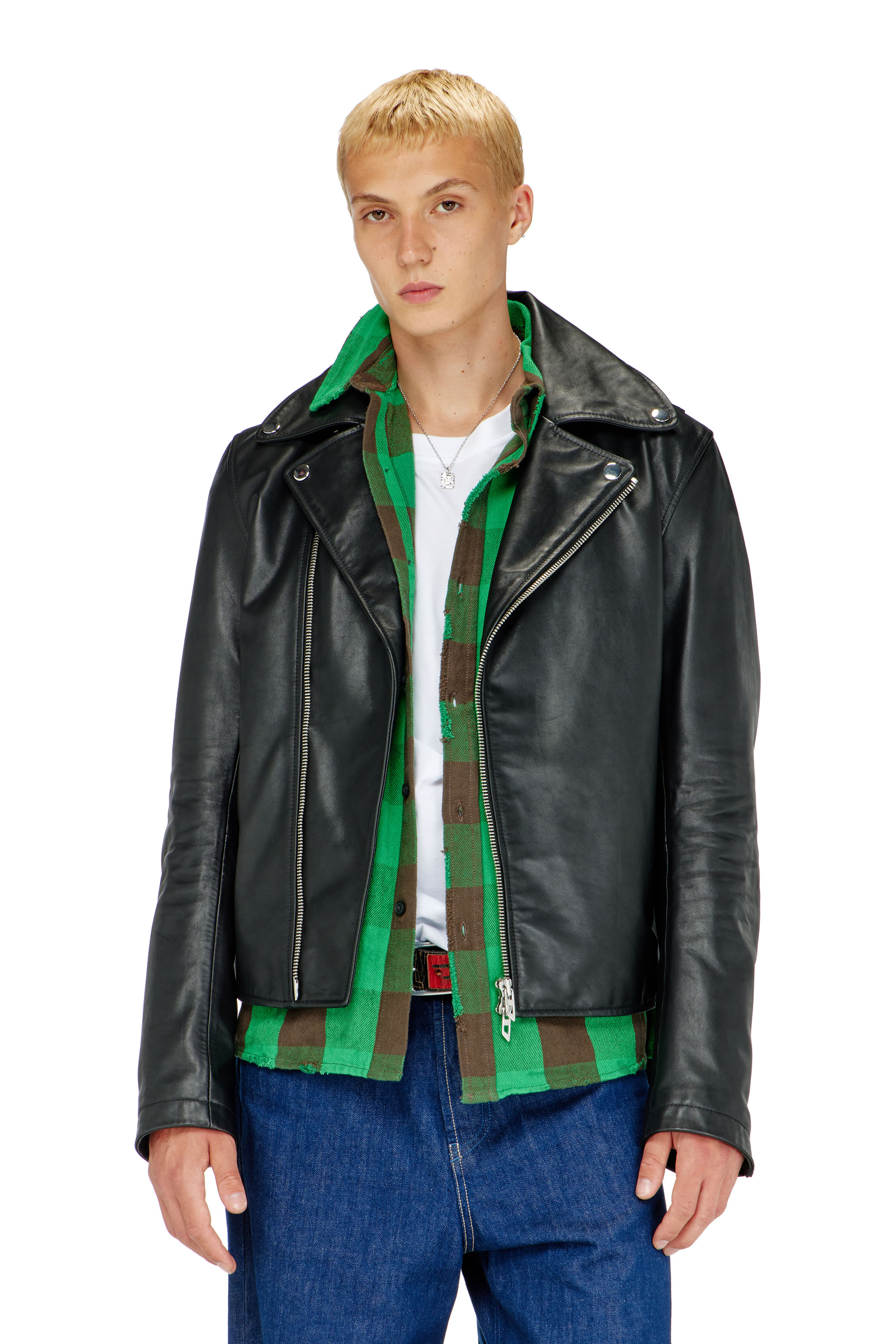 Diesel - Biker jacket in waxed leather - Leather jackets - Man - Black