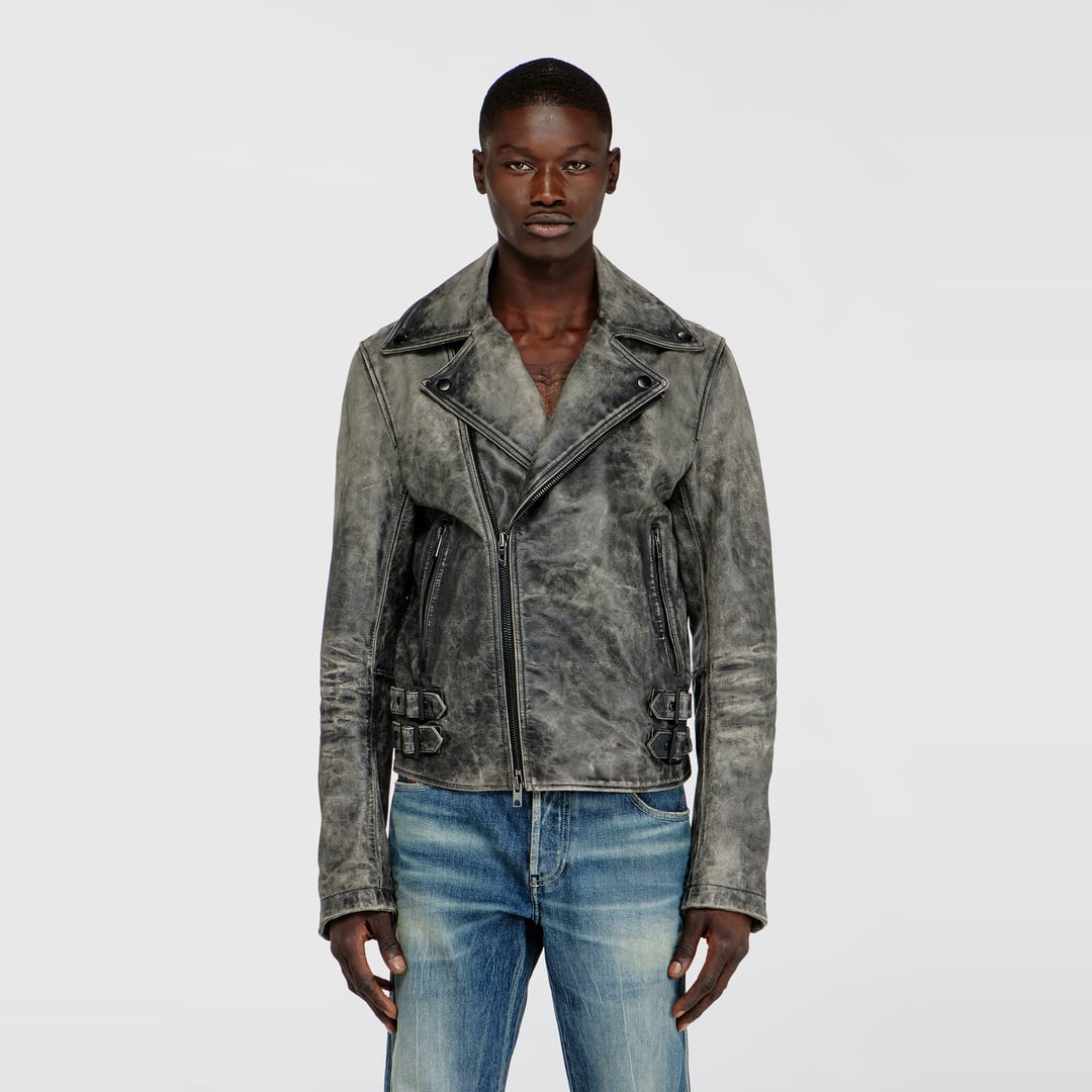 Diesel - Biker jacket in treated leather - Leather jackets - Man - Grey