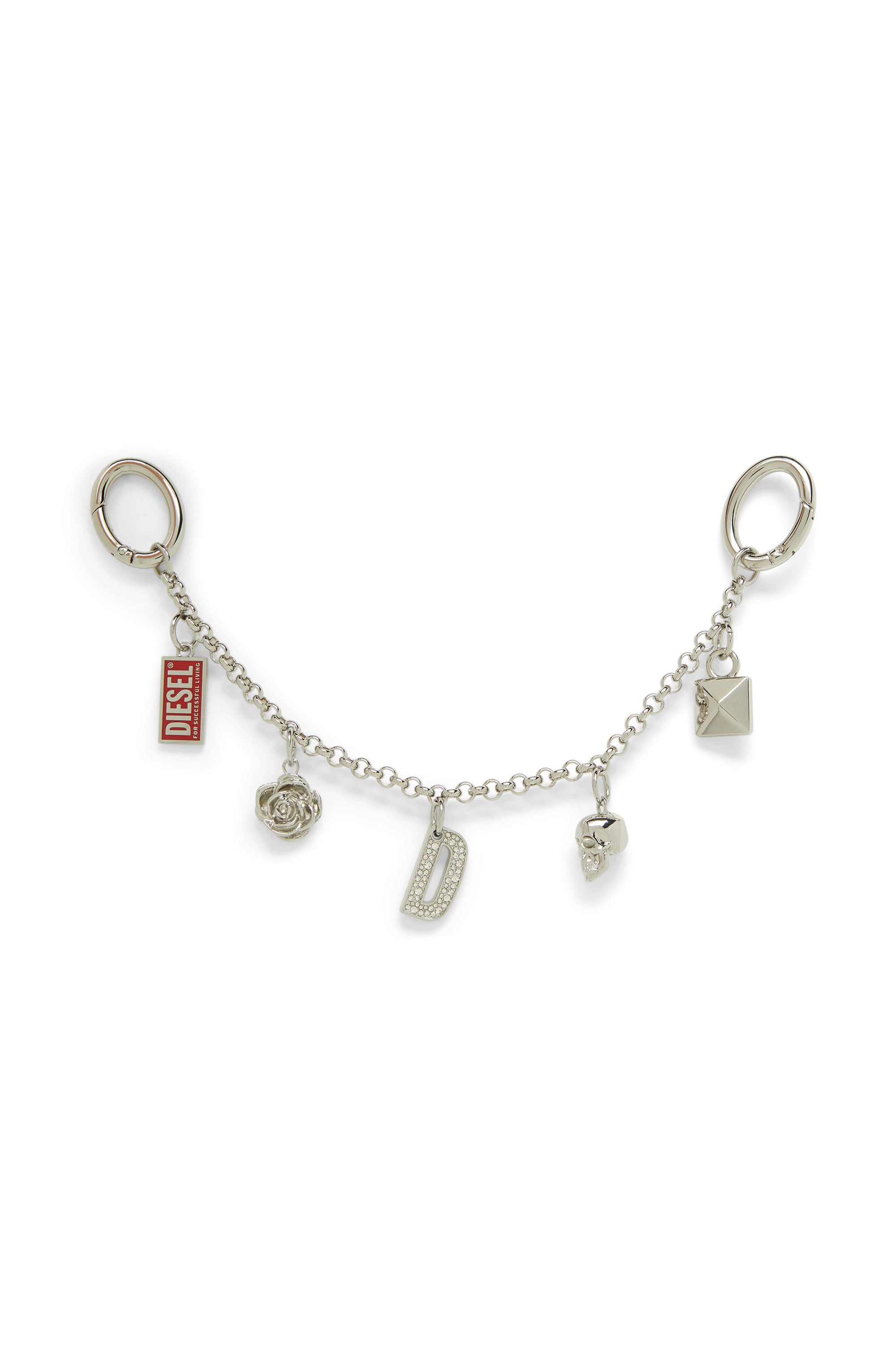 Diesel - Metal chain charm with iconic pendants - Charms and Keyrings - Woman - Silver