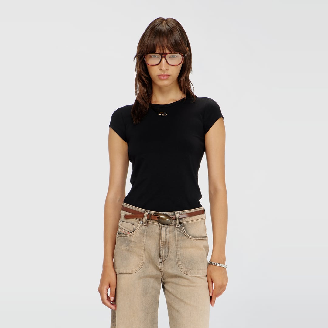 Diesel - T-shirt with cut-out embroidered logo - T-Shirts - Woman - Black