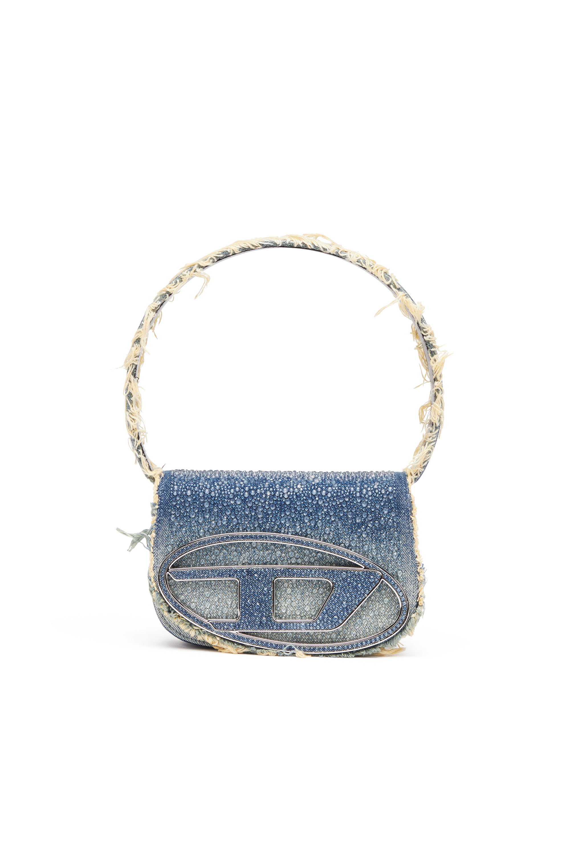 Shop Diesel 1dr-iconic Shoulder Bag In Denim And Crystals In Blu